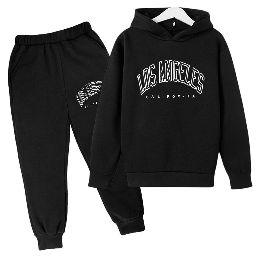 Generisk barn barn casual bokstäver tryckt långärmad huvtröja pullover sweatshirt träningsoverall joggingbyxor unisex 2 st sweatsuit set barnkläder pojke