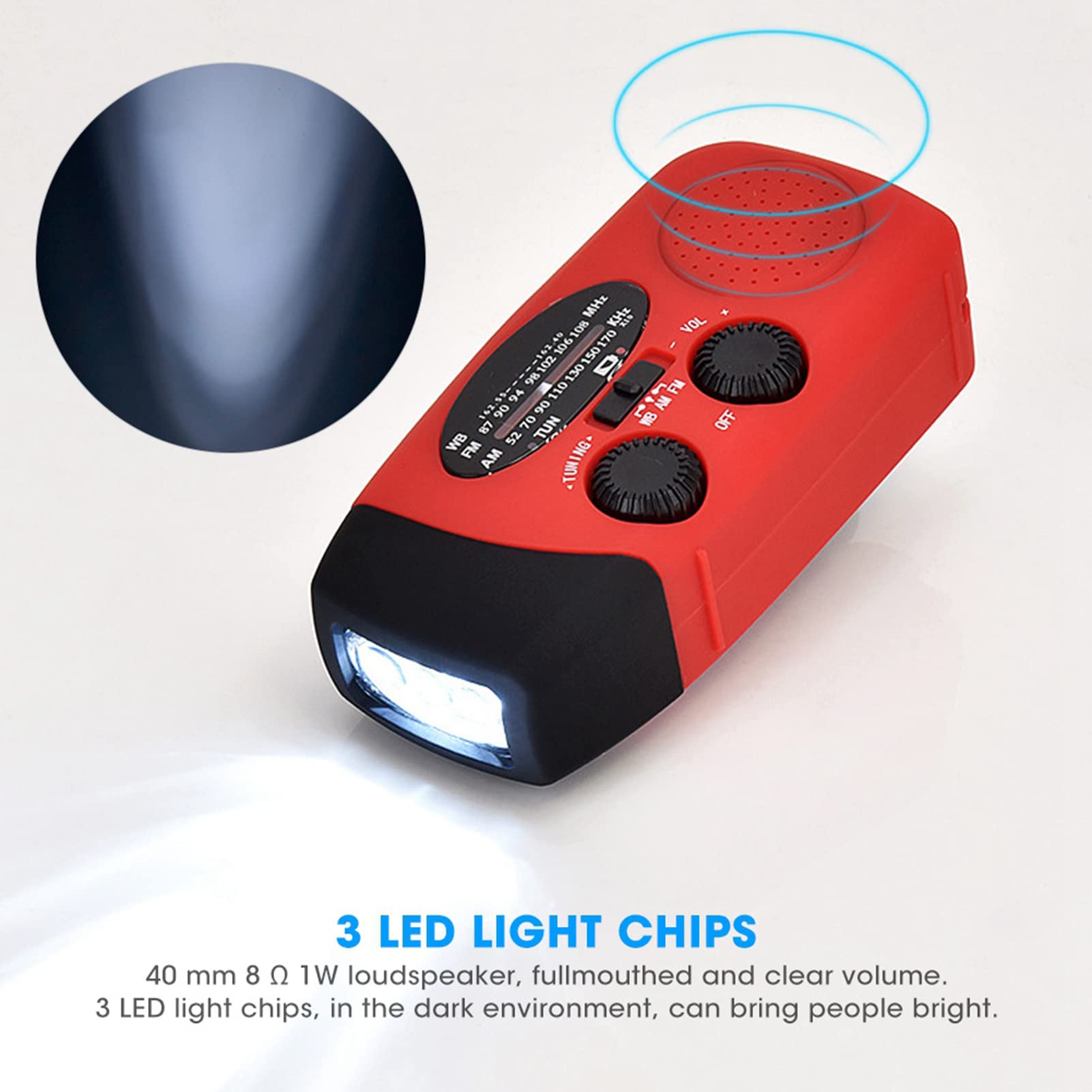Emergency Solar Hand Crank Radio med AM, FM, NOAA Weather Alert, 1200mAh Power Bank, LED -ficklampa och Telefonladdare, Bärbar överlevnadsutrustning för Utomhuscamping