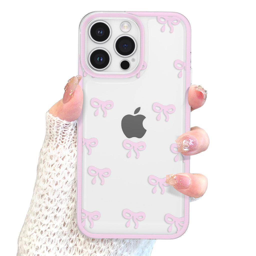 Eyzutak Fodral för iPhone 13 Pro Max, klart, sött rosettmönster, estetiskt transparent telefonskal, upphöjt kameraskydd, elegant, tunt, mjukt, hållbart, skyddande TPU-skal, för kvinnor, flickor, rosa