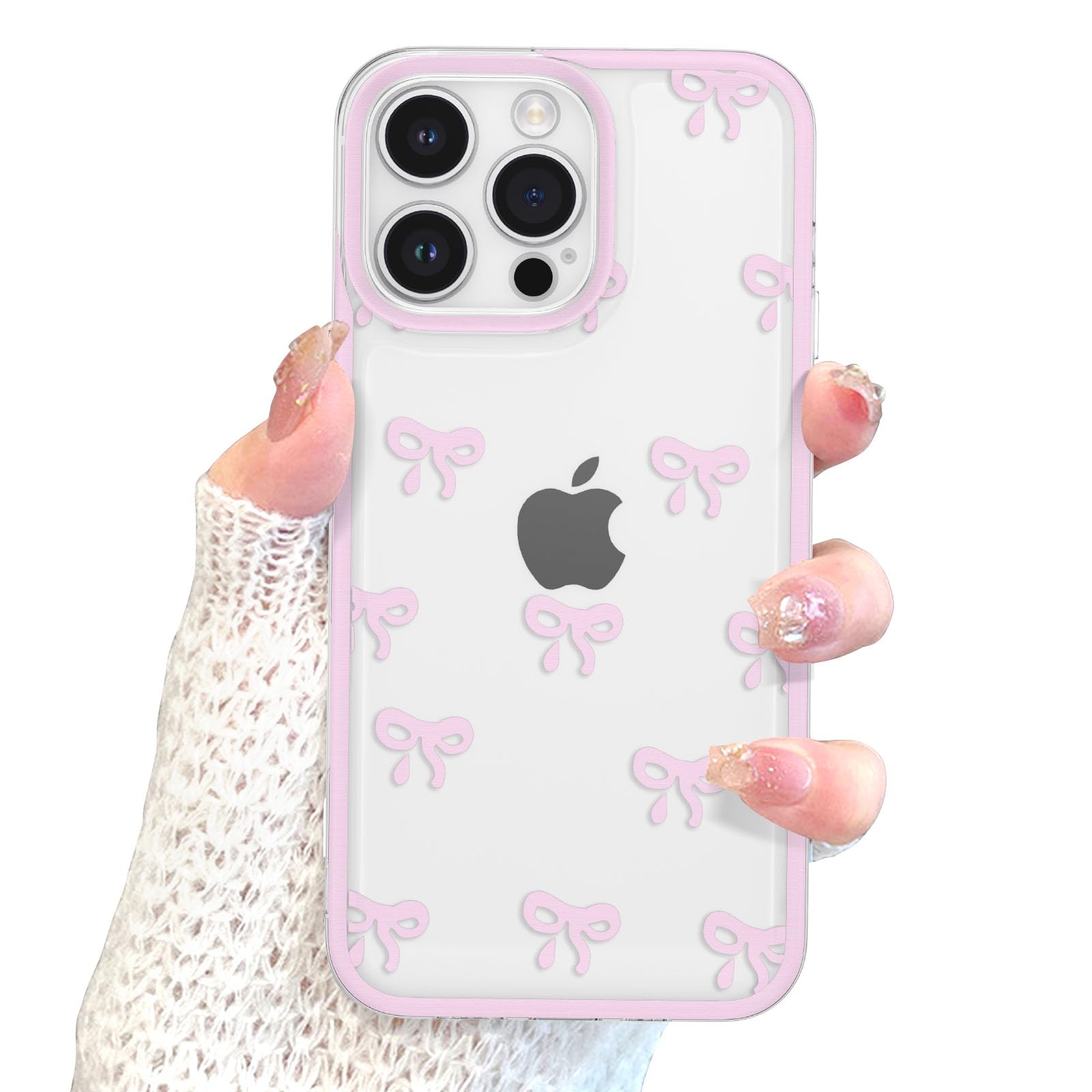 Eyzutak Fodral för iPhone 13 Pro Max, klart, sött rosettmönster, estetiskt transparent telefonskal, upphöjt kameraskydd, elegant, tunt, mjukt, hållbart, skyddande TPU-skal, för kvinnor, flickor, rosa