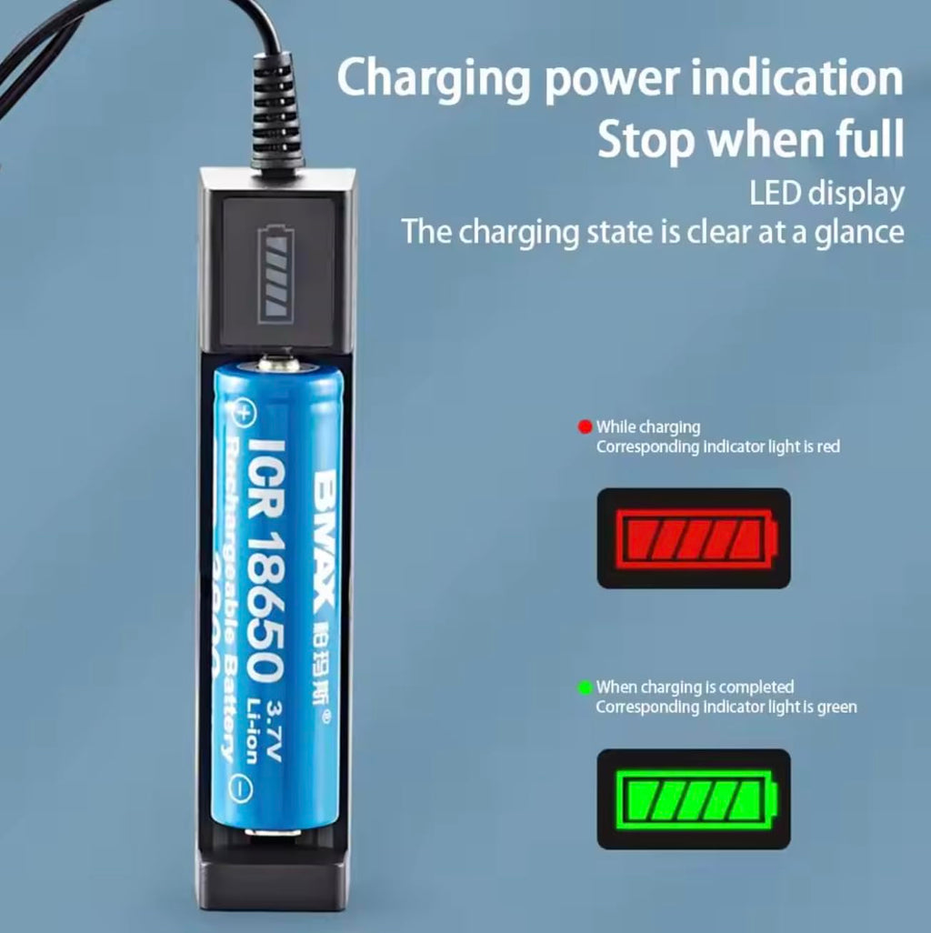 Chargeur USB pour Batteries 18650/17670 / 14500/16340 | Chargeur à un Emplacement pour Batteries 3.7V