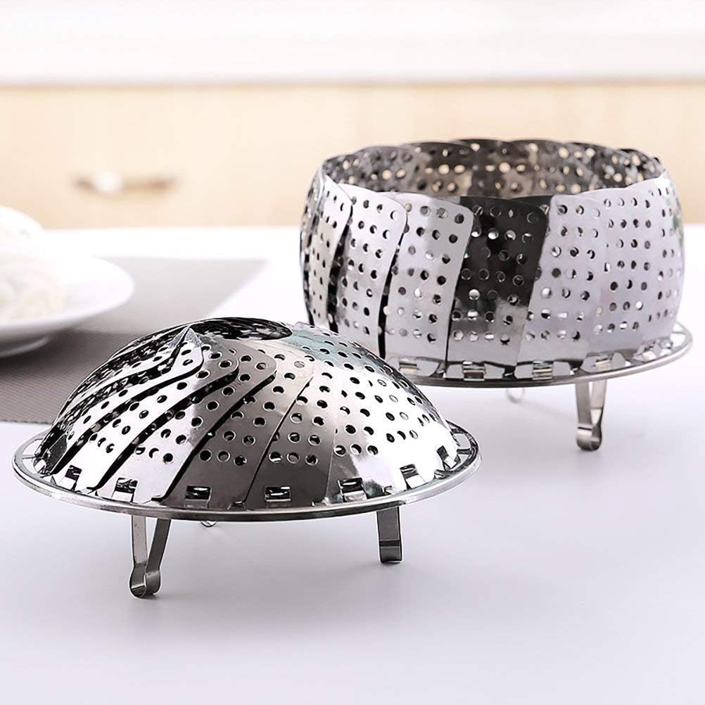 AOMIG Vikbar ångkorg i rostfritt stål, Ångkorg för matlagning, Steamer hopfällbar korg, hopfällbar grönsaksångkokare med handtag, Rostfritt stål grönsaksångare grönsakskorg, nät hål 14–23 cm