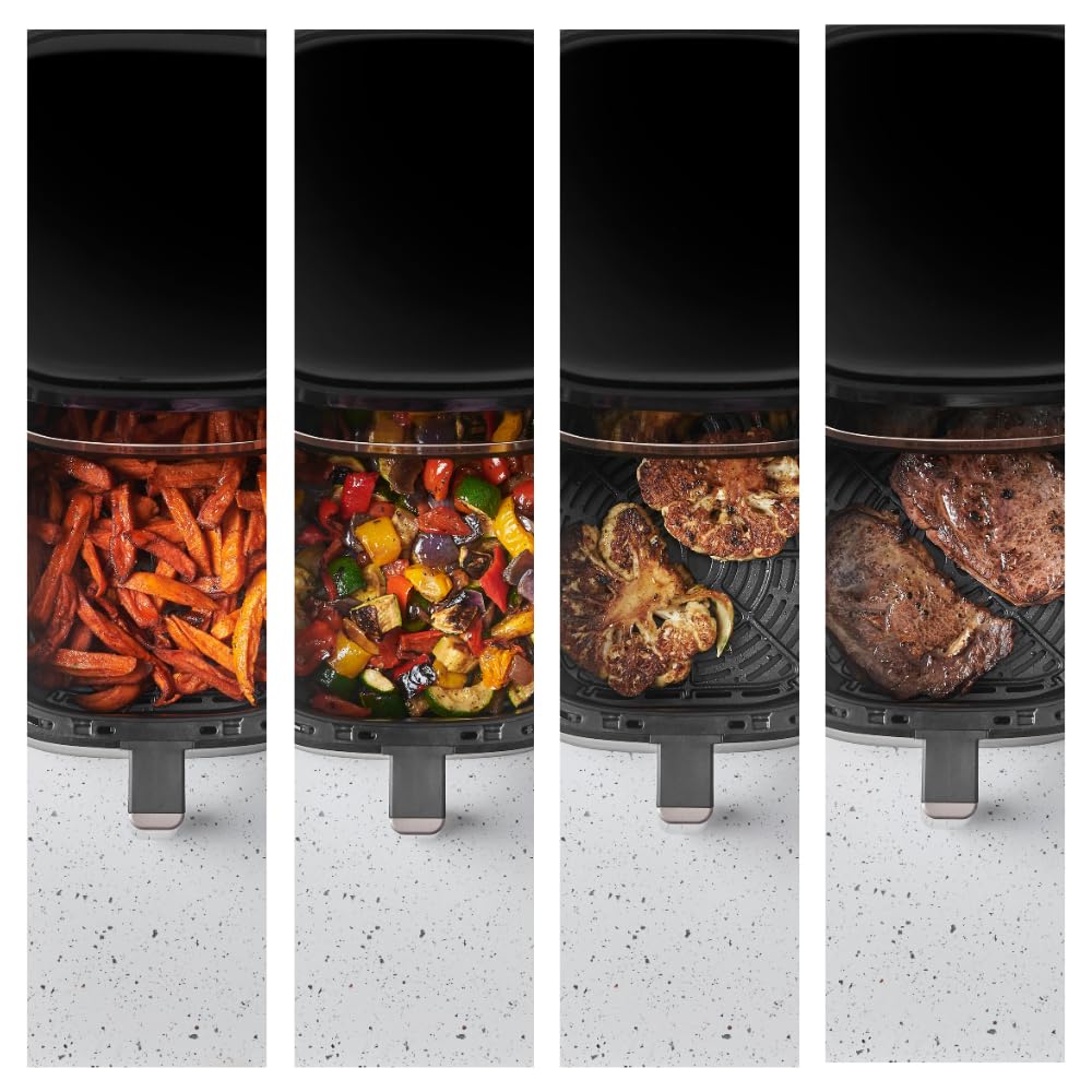 Russell Hobbs Air Fryer 4.3L Rapid Airfryer [Kompakt design, 9 program] satisfry Diskmaskinssäkra delar, max 200°C, Oljefri matlagning, Pekskärm, Varmhållning, Stek, Baka, Grill 27610-56