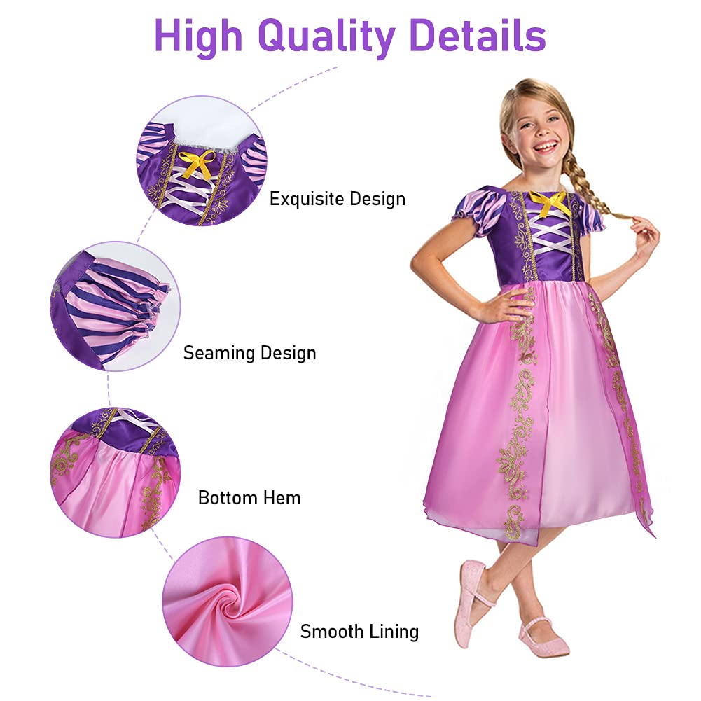 ACWOO Barn, flickor, prinsessdräkt, prinsessa, Rapunzel, lång klänning, festklänning, maxiklänning med diadem, handskar, trollstav etc för fest, cosplay, utklädnad, festlig karneval