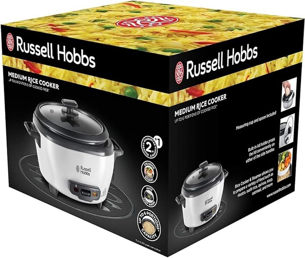 Russell Hobbs riskokare, kokar upp till 6 portioner ris upp till 200 gram per portion, varmhållningsfunktion, non-stick beläggning, ångkorg, mätkopp och sked ingår, 27030-56