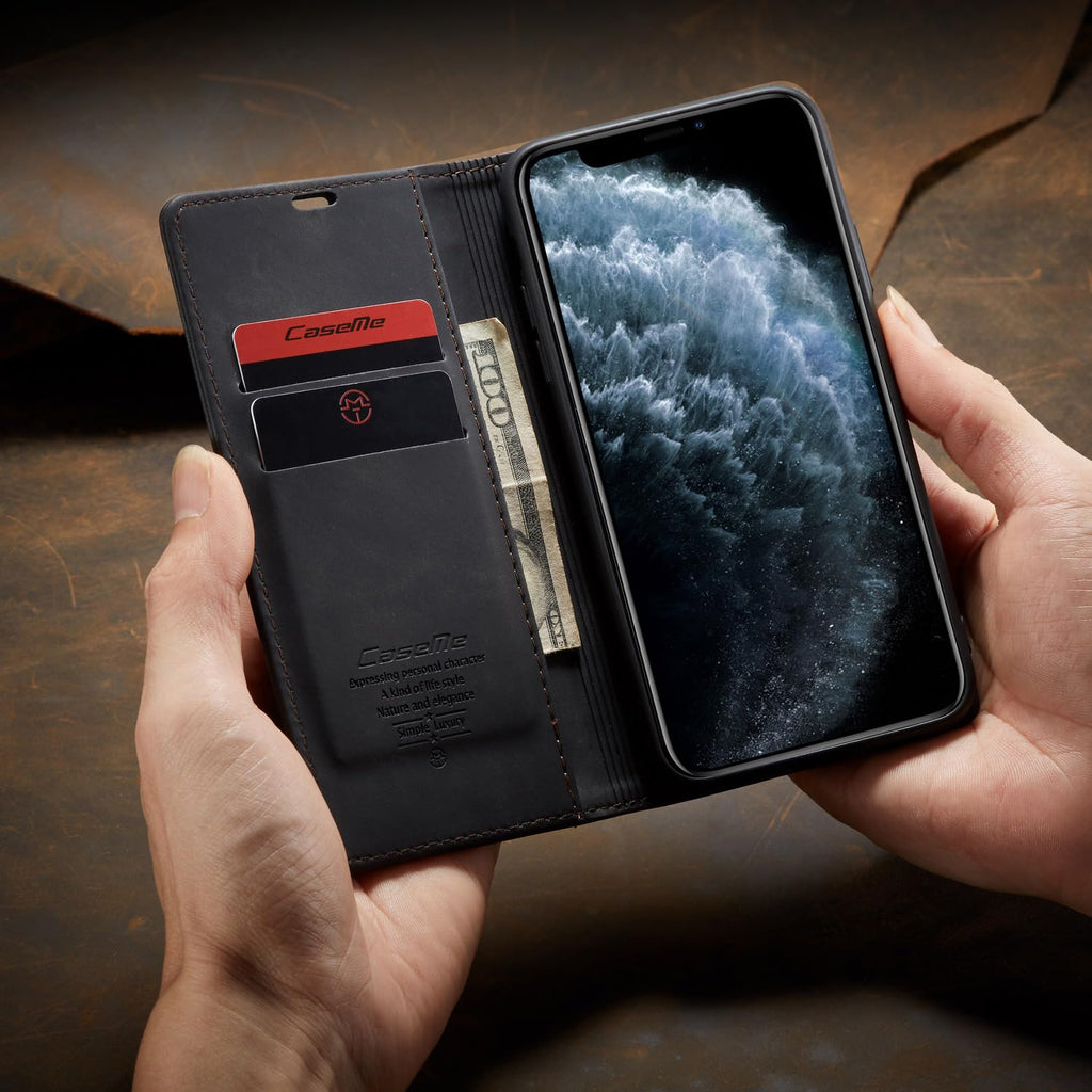 Skal för iPhone 11 Pro Max, premium PU-läder flip Läder Vikbart Skyddande Fodral Plånbok [Hölster med klaff, Magnetisk, kortfack] Wallet Leather Case Cover för iPhone 11 Pro Max, Svart