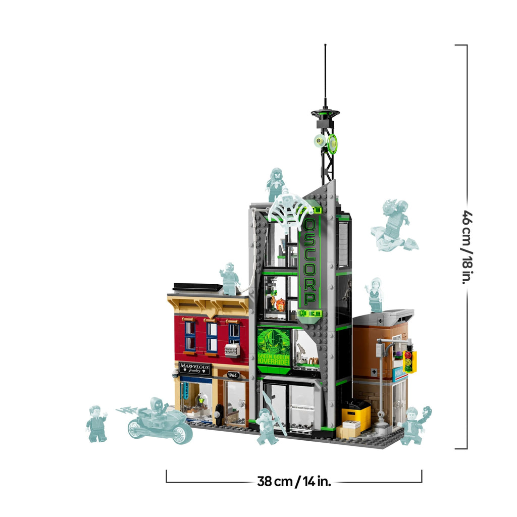 LEGO Marvel Spider-Man mot Oscorp, Byggset för barn, Innehåller minifigurer av Spider-Woman, Miles Morales, Ghost-Spider och Green Goblin, Present för pojkar och flickor att samla 76324