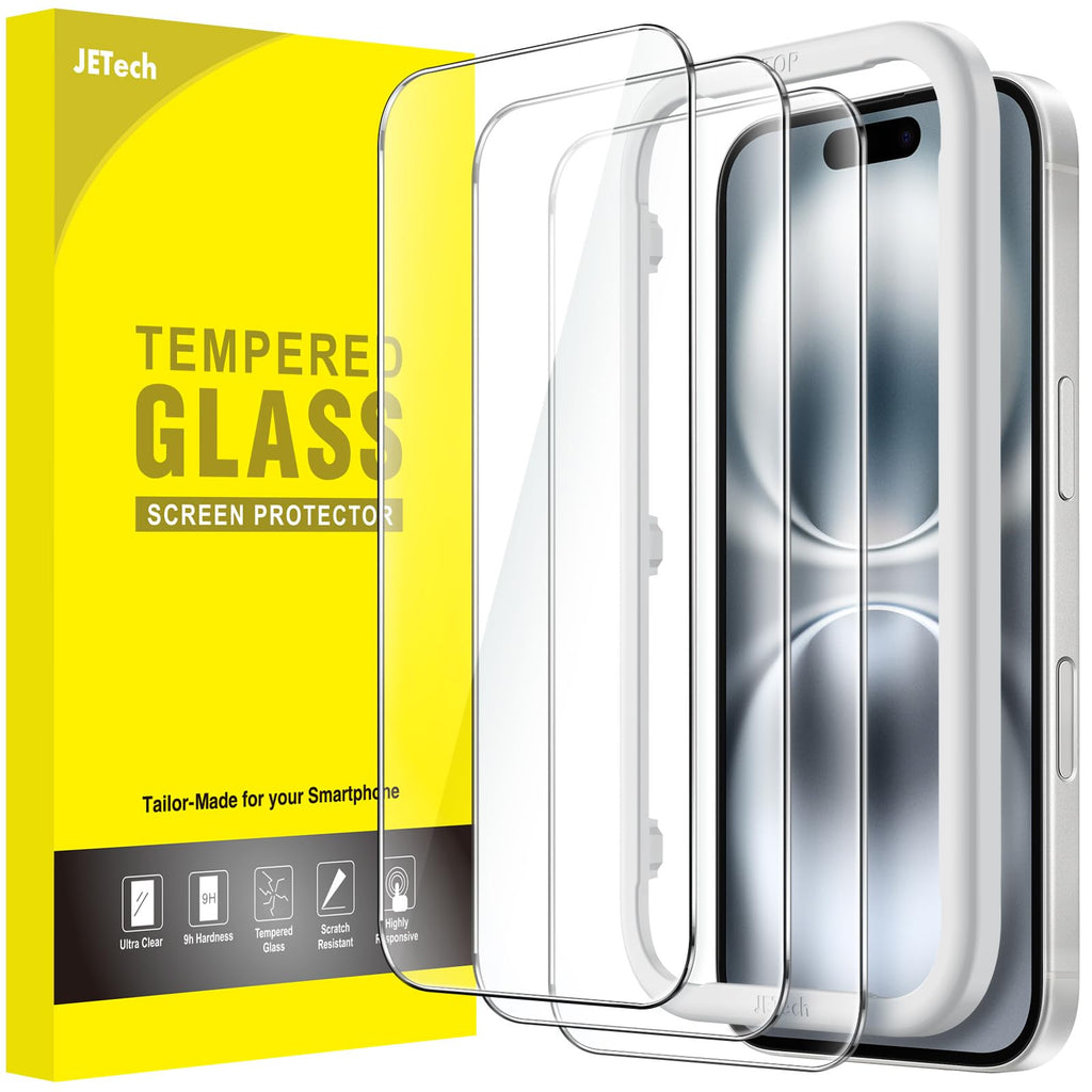 JETech Skärmskydd för iPhone 16 6,1-Tum, Härdat Glasfilm med Enkelt Installationsverktyg, Fodral-Vänligt, HD Klar, 3-Pack