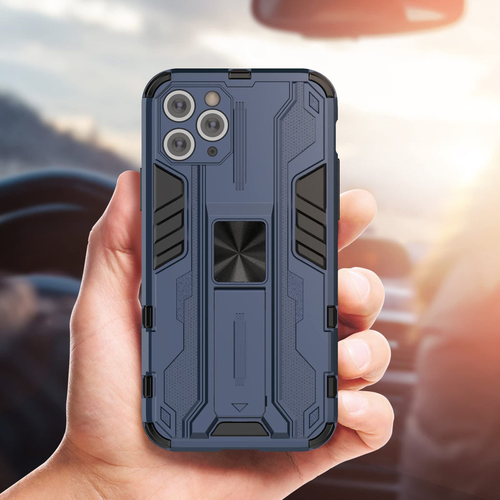 Skal för iPhone 11 Pro Max med skärmskydd, standardfodral stativfunktion Shockproof Case- blå