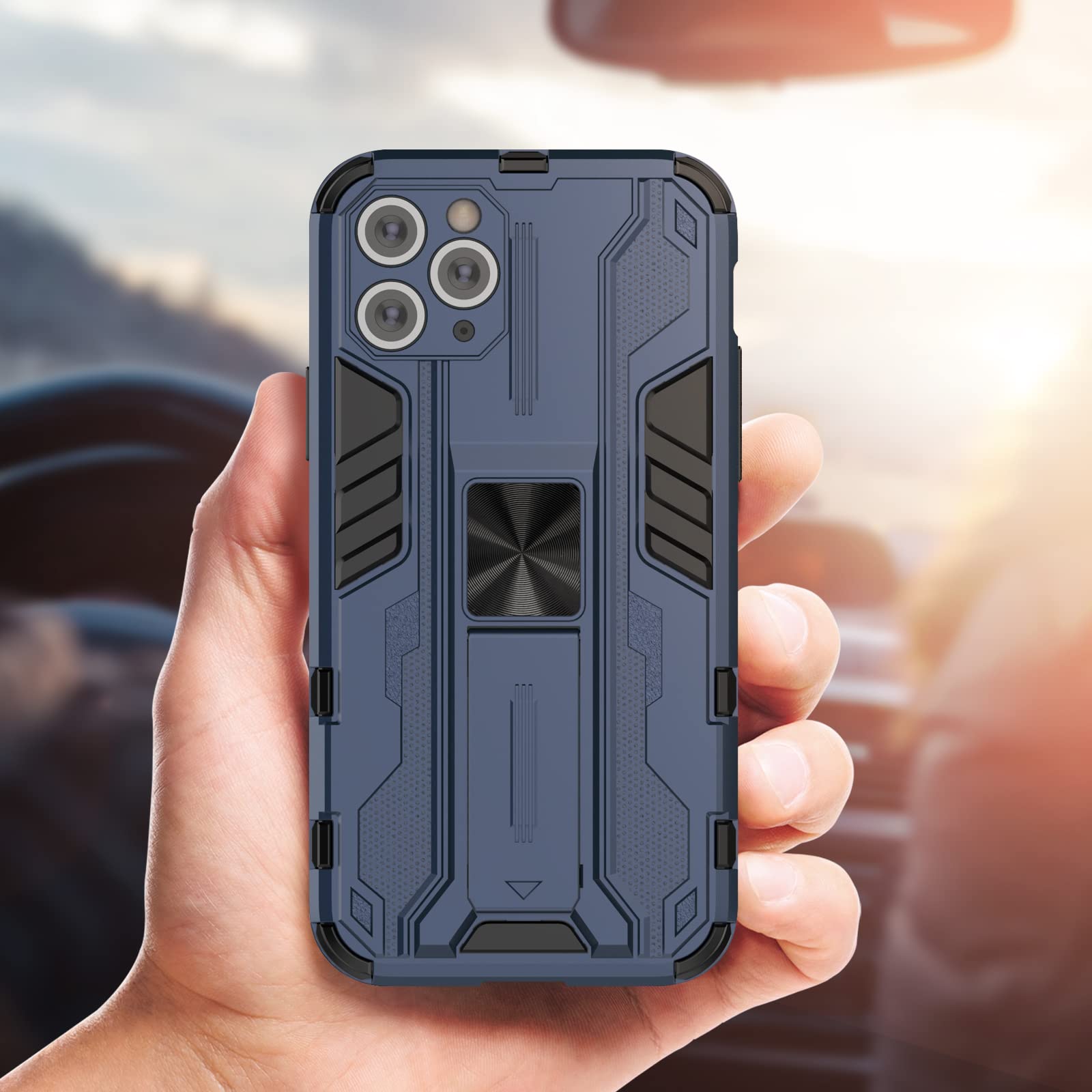 Skal för iPhone 11 Pro Max med skärmskydd, standardfodral stativfunktion Shockproof Case- blå