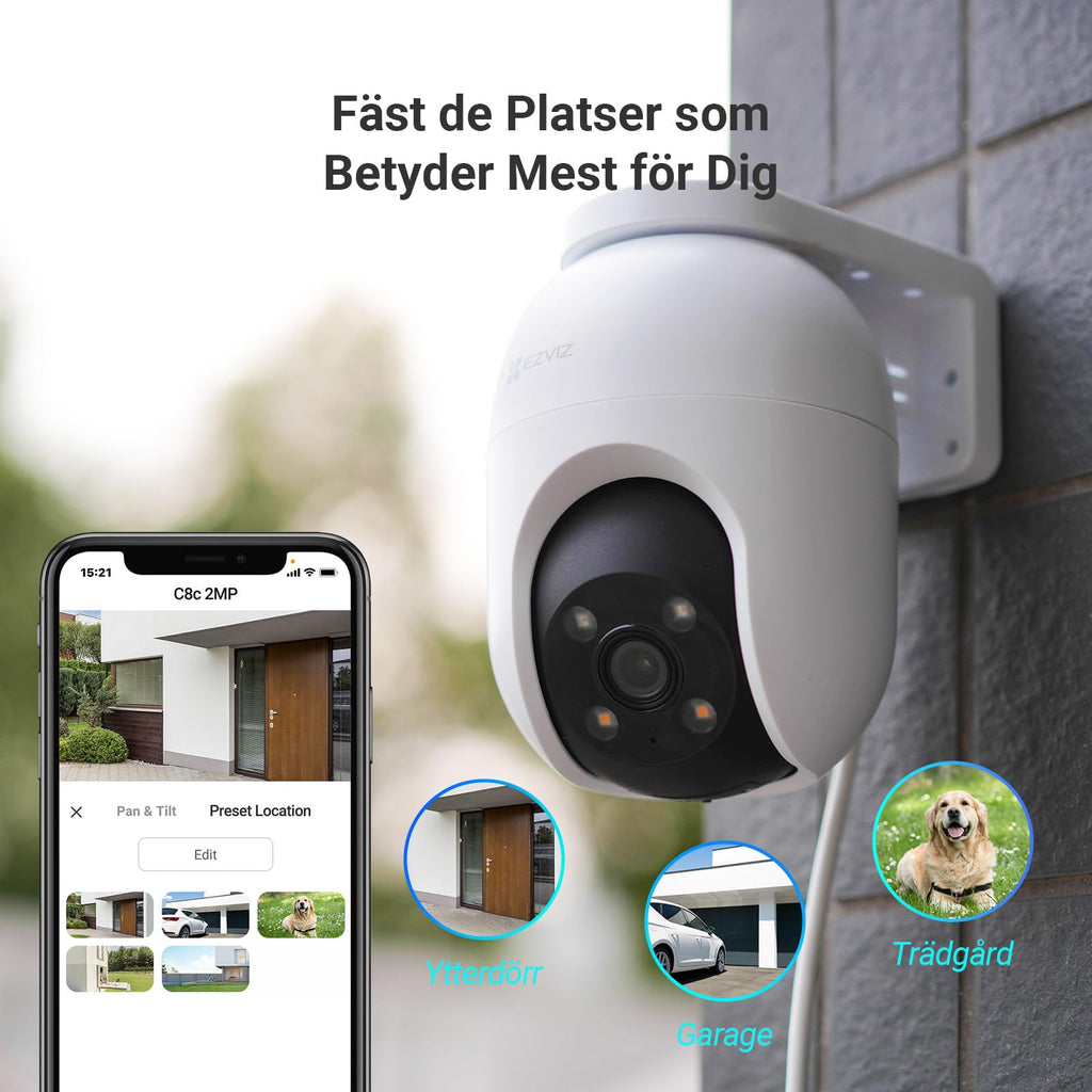 EZVIZ C8c 2MP 360° övervakningskamera Utomhus Wifi, Kamera övervakning PTZ, Color Night Vision, AI Persondetektering, Auto Zoom Tracking, Tvåvägsljud, Siren, Alexa/Google, Security Camera Outdoor