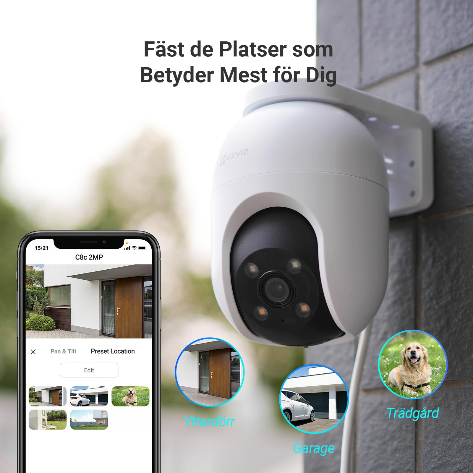 EZVIZ C8c 2MP 360° övervakningskamera Utomhus Wifi, Kamera övervakning PTZ, Color Night Vision, AI Persondetektering, Auto Zoom Tracking, Tvåvägsljud, Siren, Alexa/Google, Security Camera Outdoor