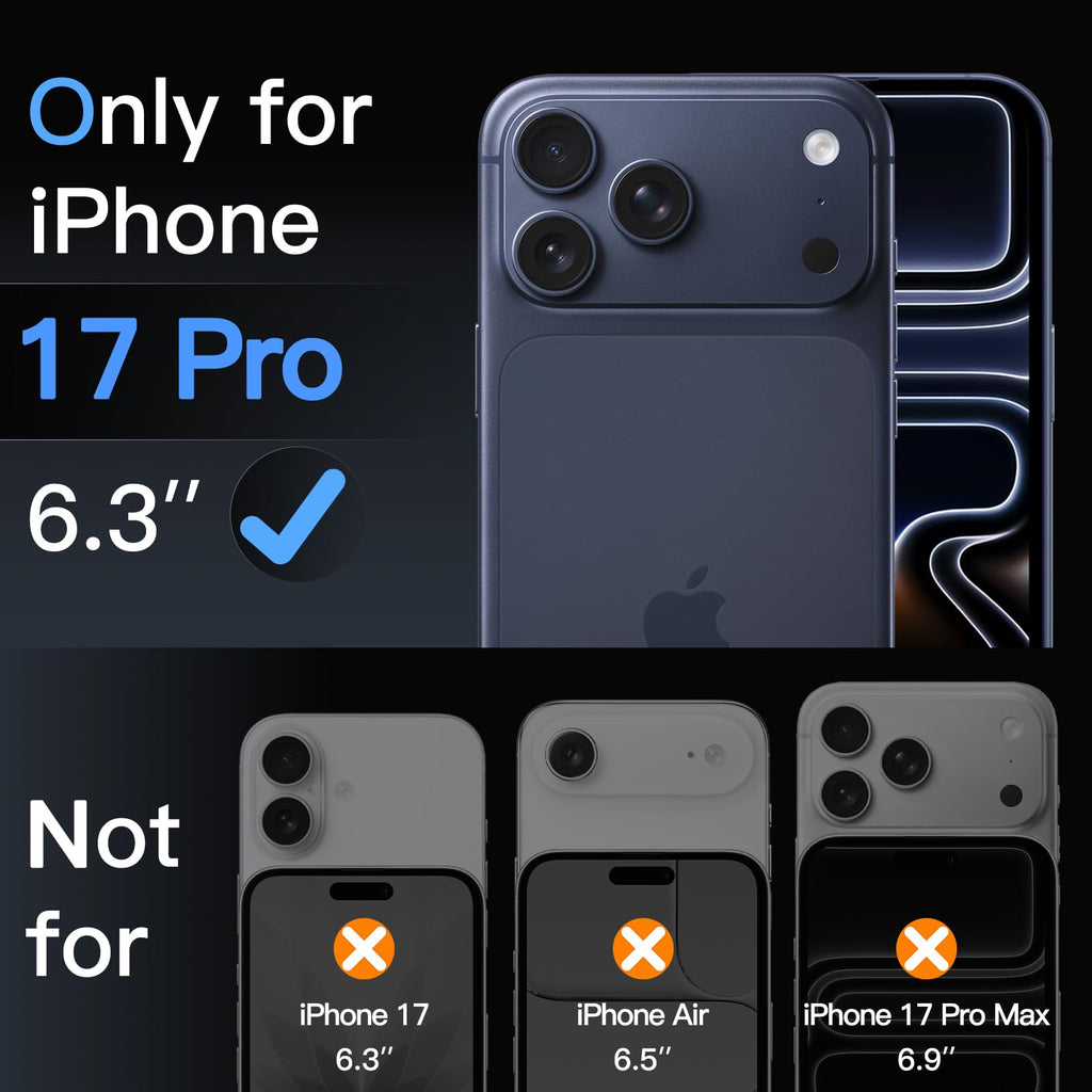 JETech Skärmskydd för iPhone 17 Pro 6,3-Tum, Härdat Glasfilm med Enkelt Installation Verktyg, 9H Hårdhet, Skal-Vänligt, 3-Pack