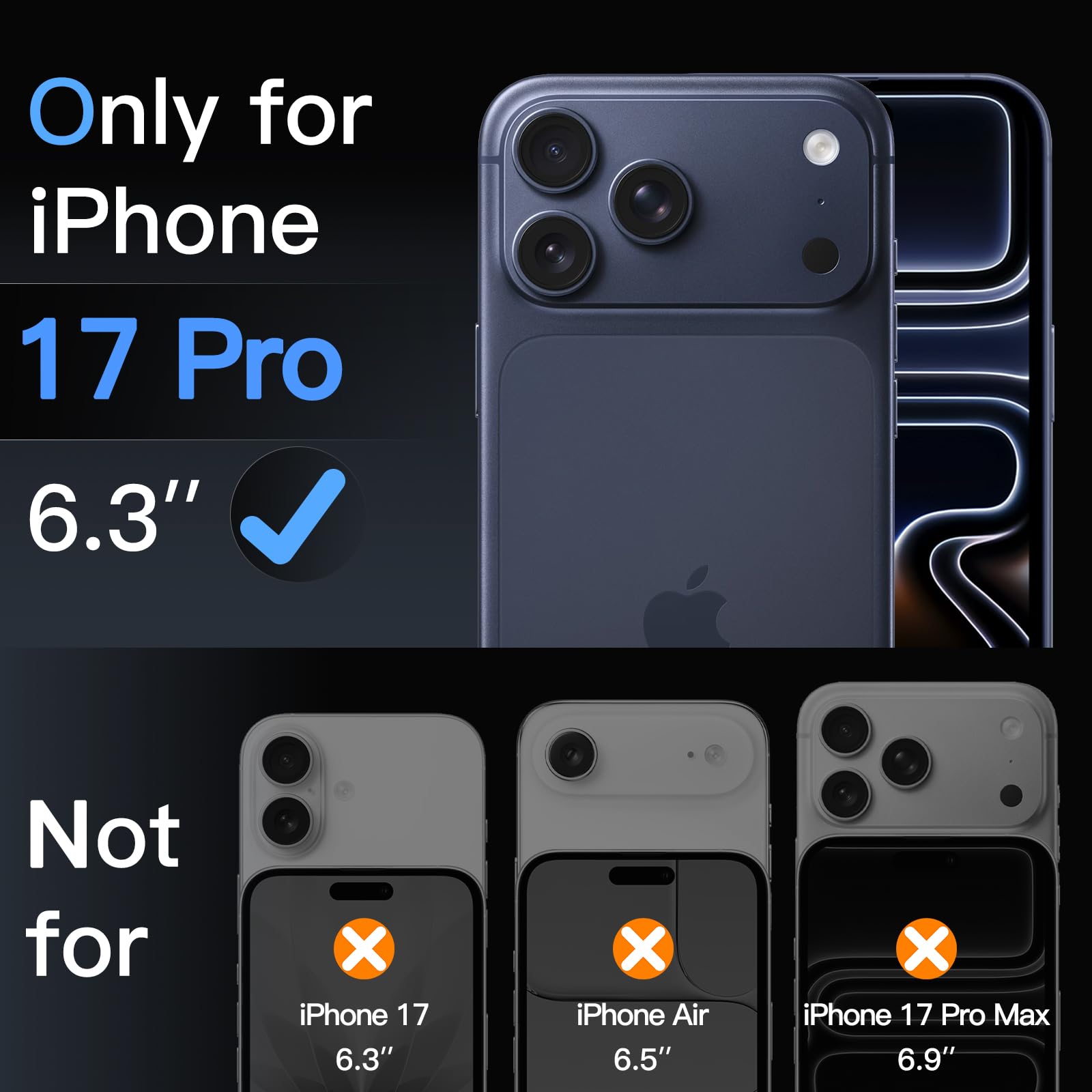 JETech Skärmskydd för iPhone 17 Pro 6,3-Tum, Härdat Glasfilm med Enkelt Installation Verktyg, 9H Hårdhet, Skal-Vänligt, 3-Pack
