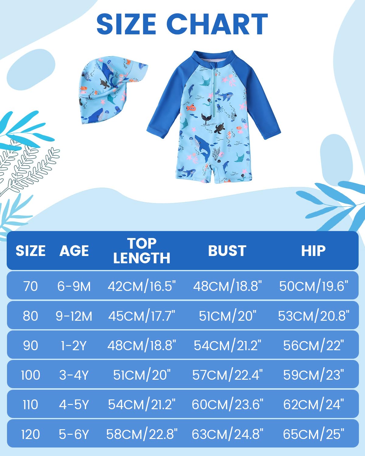 JiAmy Baddräkt med solhatt för småbarn, baby, pojke, långärmad baddräkt med dragkedja, rash guard, baddräkt i ett stycke, baddräkt med solskydd, solskyddsplagg för stranden