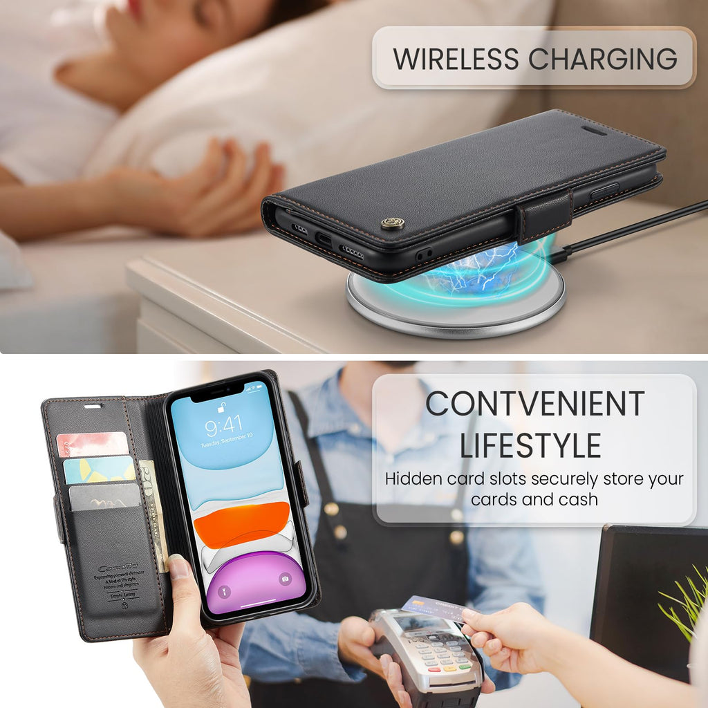 Skal för iPhone 11 Case, Läderfodral Plånbok Skal, [TPU-skal] [Kortplatser] [Kickstand] stöttåligt folio flipfodral Wallet Leather Cover för iPhone 11, Svart