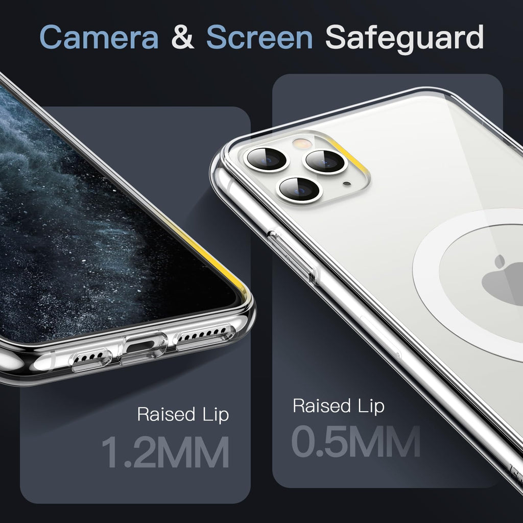 JETech Magnetisk Skal för iPhone 11 Pro Max 6,5 Tum för MagSafe Trådlös Laddning, Stötskyddad Telefon Bumper Case, Repfri Klar Tillbaka (Klar)