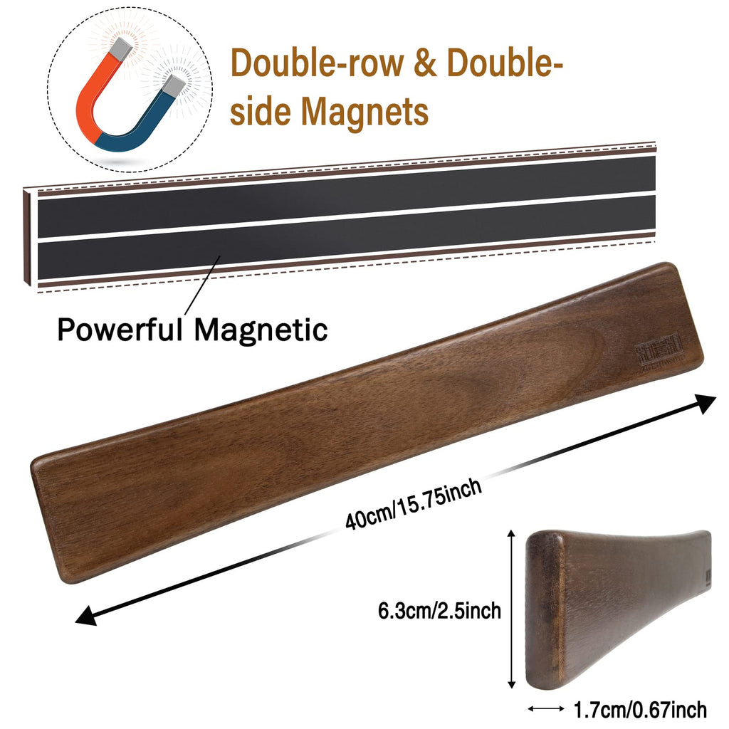 HOSHANHO Magnetisk knivställ, magnetisk knivhållare för vägg, magnetisk knivhållare träknivhållare för redskap och magnetiska verktyg för förvaring, 40cm/16in