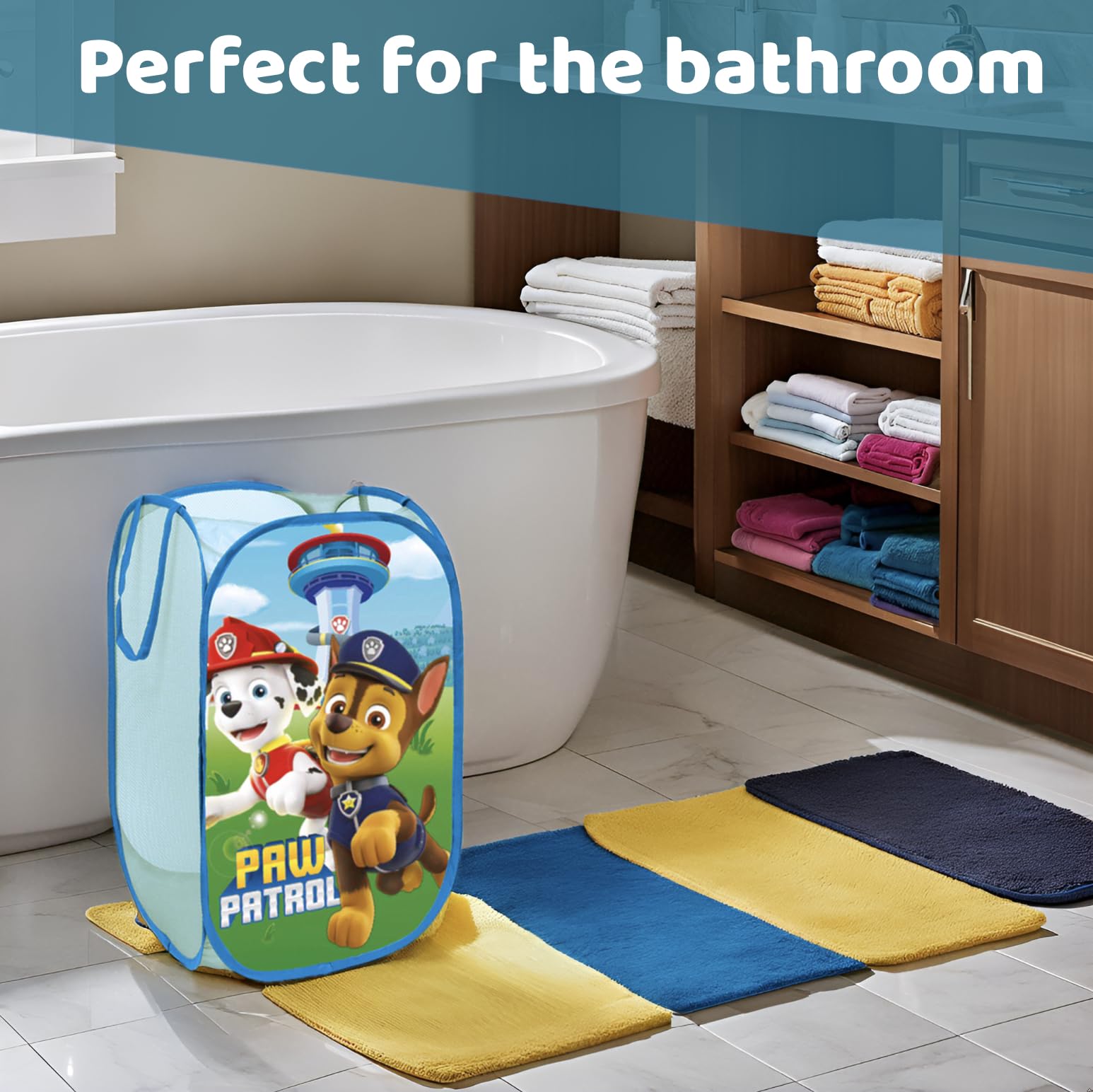 SUPERDIVER - Hopfällbar Förvaringskorg Paw Patrol - Officiell Licens Paw Patrol - Perfekt för Leksaker & Kläder - 36x36x58 cm - Enkel att Använda & Förvara - Idealisk för Barn.