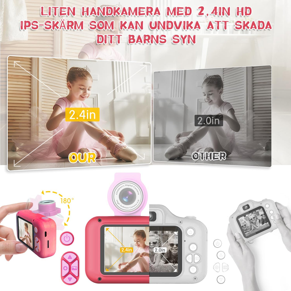 ARNSSIEN Kamera Barn med Stor 2,4" Skärm & 180° Roterande Lins, Barnkamera 3–12 År, 32GB Minneskort Ingår, Perfekt Födelsedagspresent för flickor/pojkar, X101