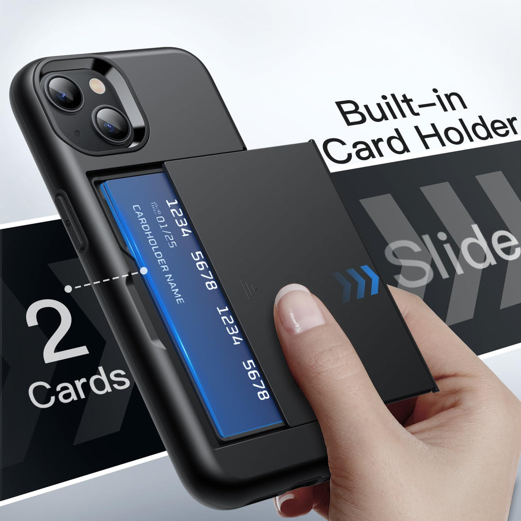 JETech Plånbok Skal för iPhone 13 6,1 Tum med Korthållare, Dual Layer Stötskyddad Skyddande Wallet Case with Card Holder, Glidande Dold Spår (Svart)