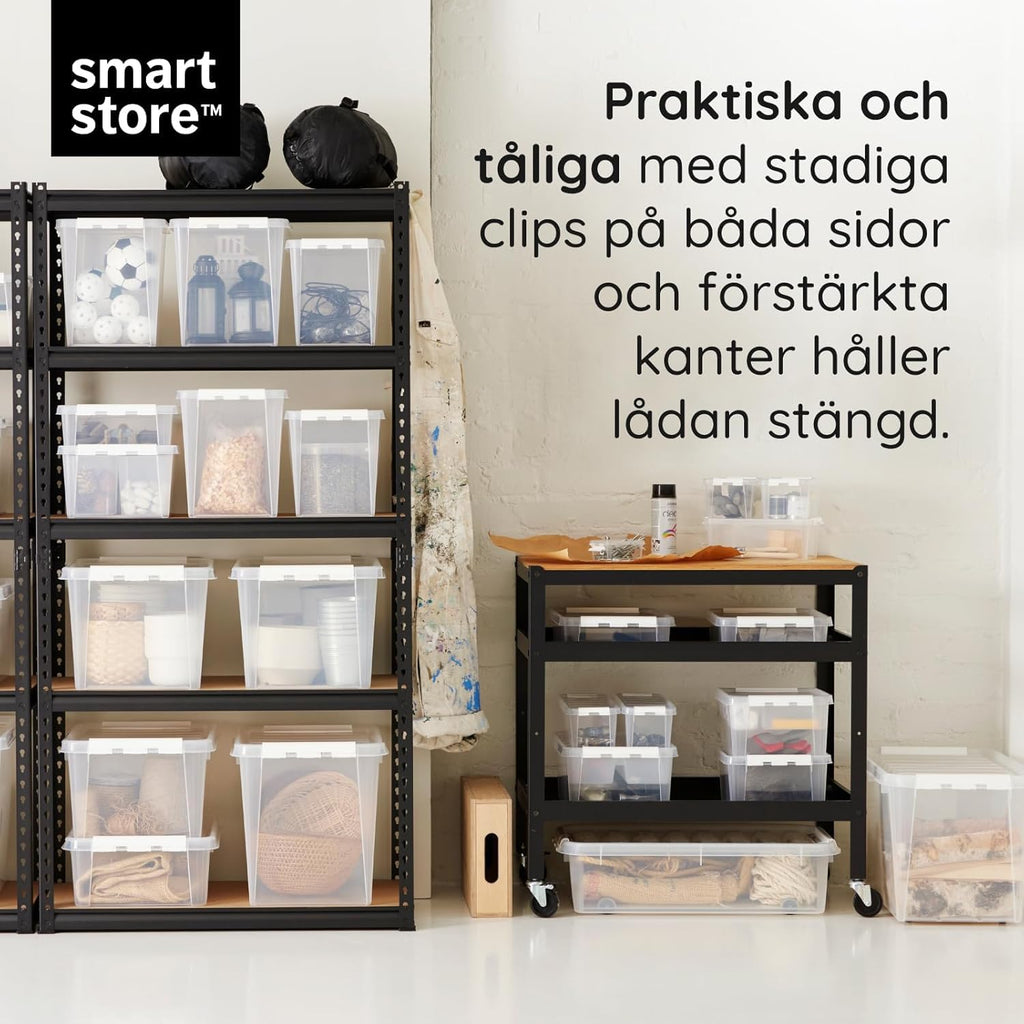 SmartStore 1 L x 10-st - Små Förvaringslådor i plast med lock - 10 års garanti - livsmedelssäker - clips - stapelbara- BPA-fri- 21 x 17 x 6 cm