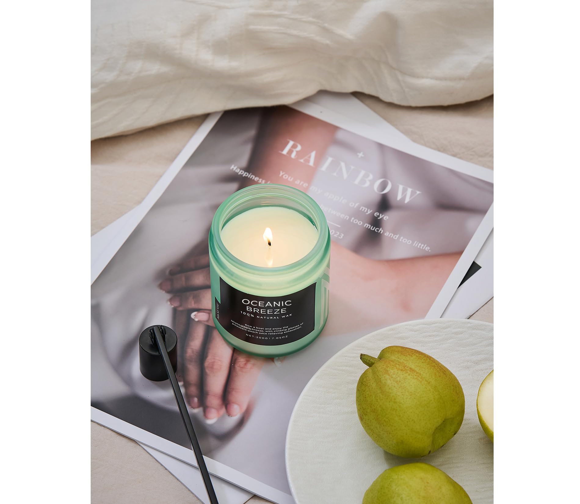 M&SENSE Ocean Breeze Organic Soy Scented Candles Gifts for Women & Men Non Toxic 200g 50H Burn Time Candles for Home Decor Small Jar Clear Burning Candle for Summer Evening Relaxation Stress Relief
