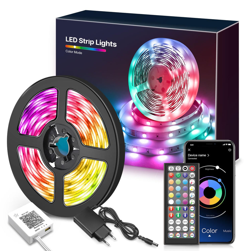 LED-band 15m Bluetooth, RGB-band flerfärgad app-kontroll, band med fjärrkontroll och 44 knappar, synkronisera med musikrytm/minuteringsfunktion, för rum