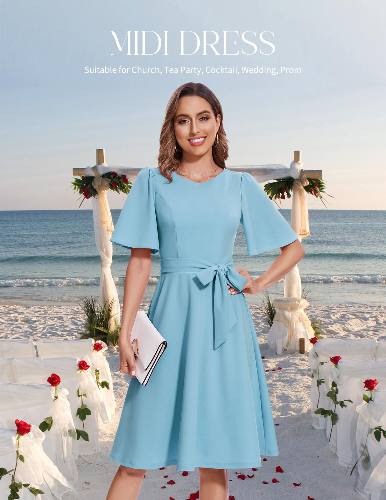 Bbonlinedress kortärmad cocktailklänning för kvinnor, vintage, formell, sedesam klänning för bröllopsgäst, kyrka