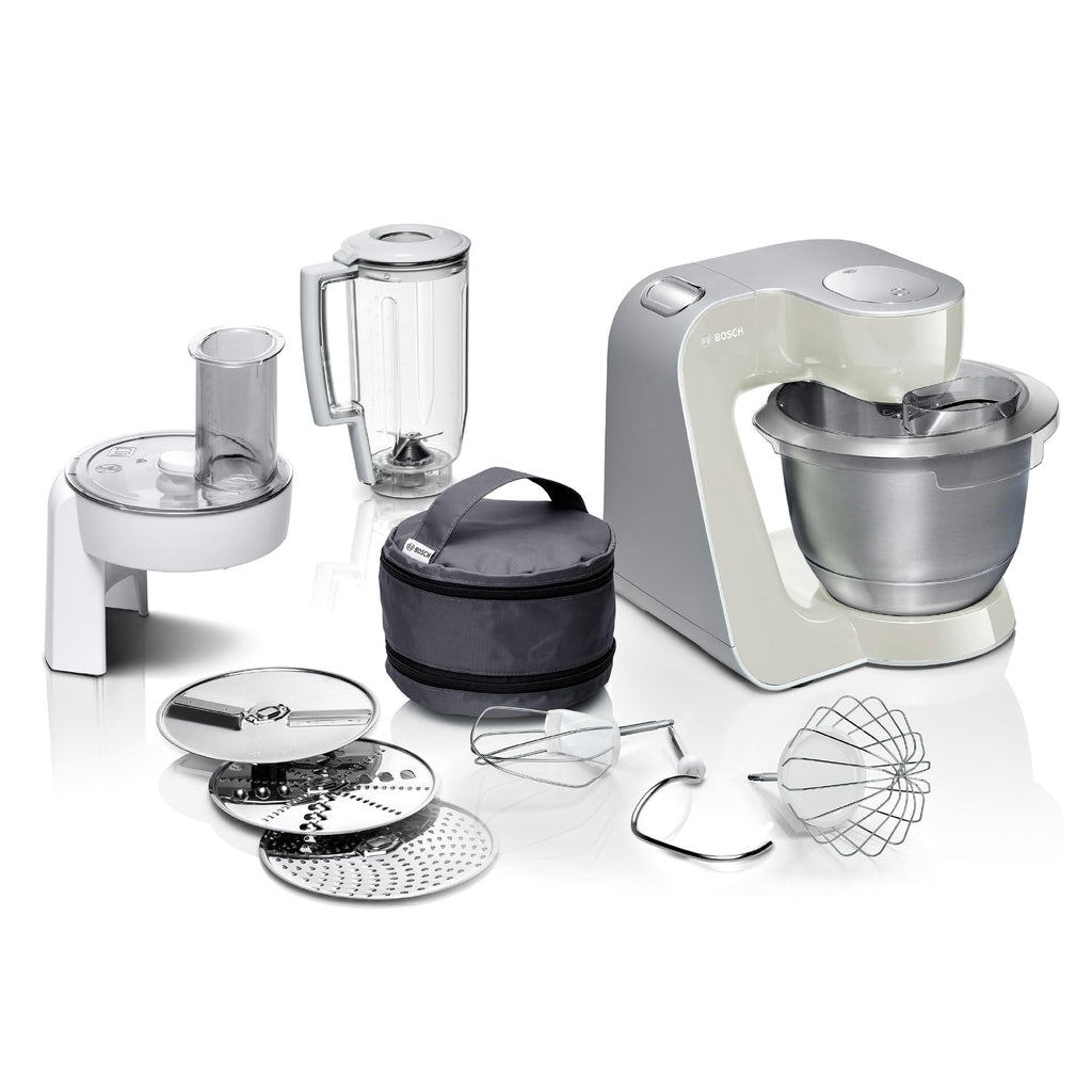 Bosch Köksmaskin MUM5 1000 Watt Grå - Mjukstart för Minskat Stänk - 3D PlaneteryMixing Efterliknar Handknådning - 7 Hastigheter - Diskmaskinssäkra Delar - BPA-Fria Plastmaterial - MUM58L2