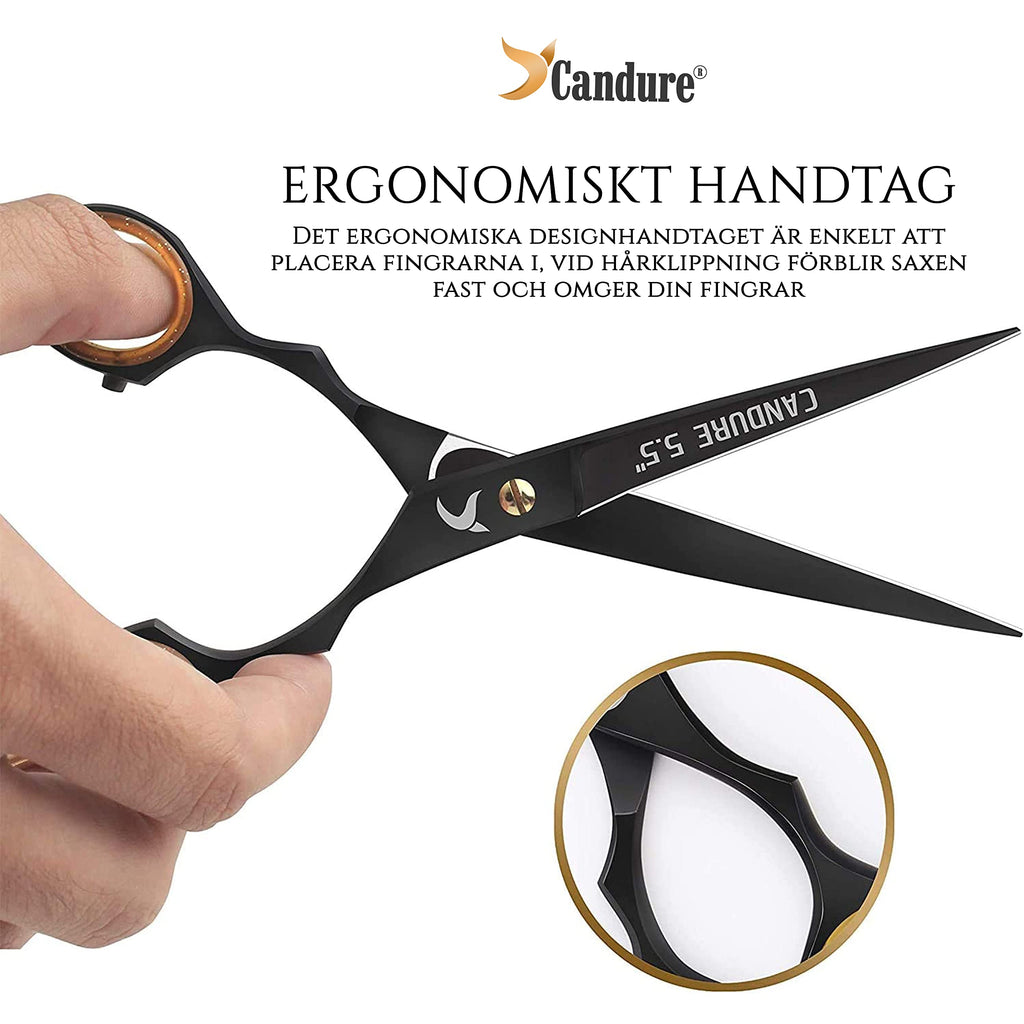 Candure Frisörsaxar - Hårklippning och uttunnande saxset 5,5 tum för frisörsalong och Barns - Rostfritt Stål (Svart, 5.5")