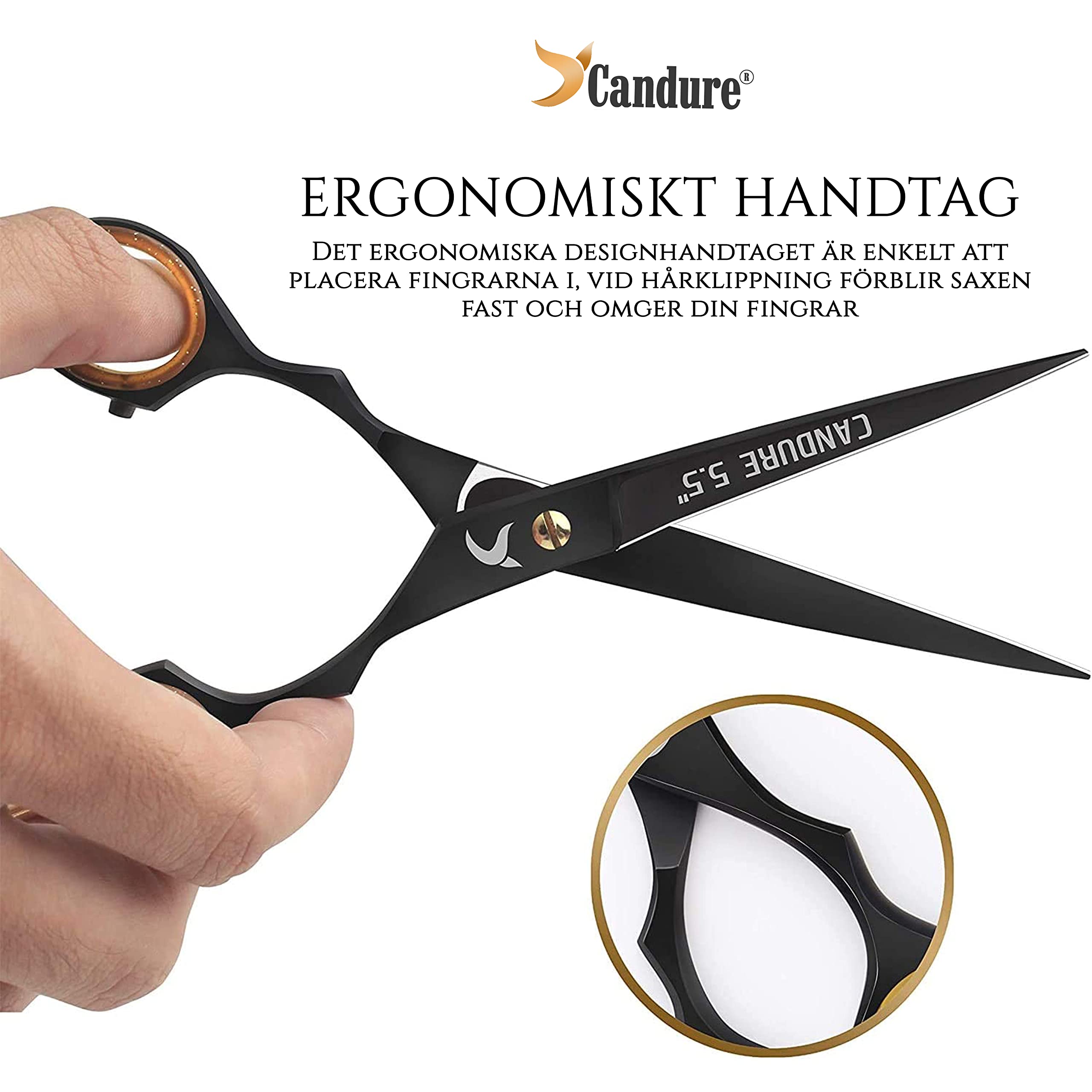 Candure Frisörsaxar - Hårklippning och uttunnande saxset 5,5 tum för frisörsalong och Barns - Rostfritt Stål (Svart, 5.5")
