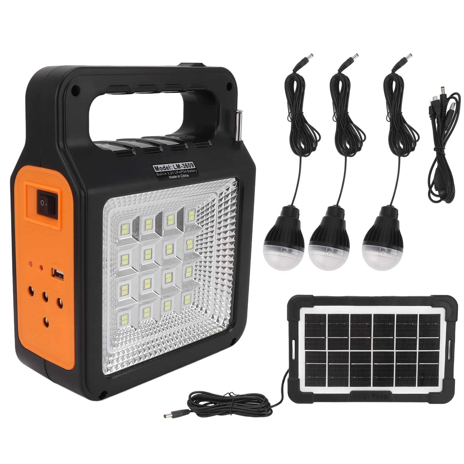 Asixxsix Solar Power Bank, 6000mAh Portable Solar Generator med 32 LED -panelljus 3 Glödlampor Strålkastare USB -laddning MP3 -radio, för Camping Resor Utomhusaktiviteter