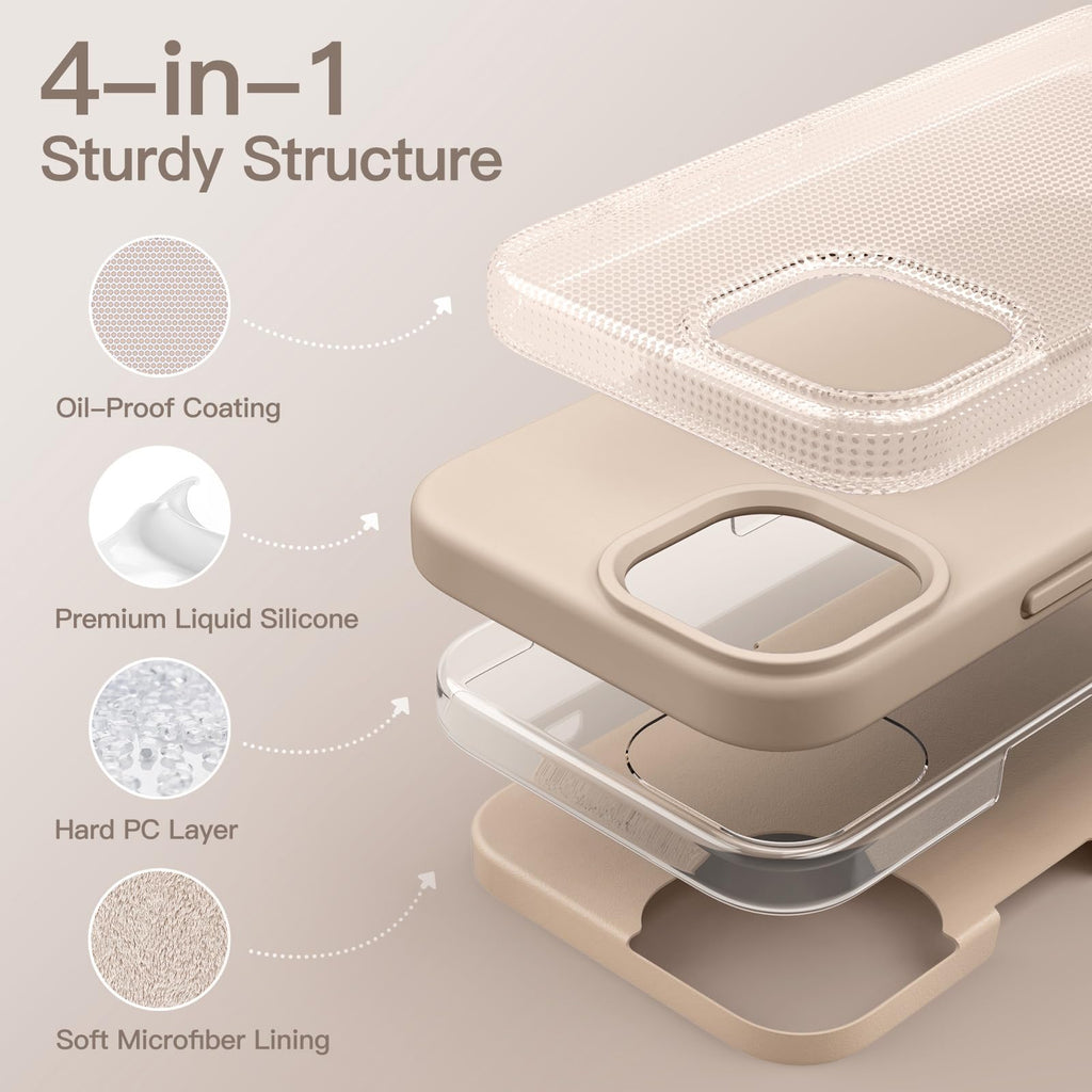JETech Silikonskal för iPhone 13 Pro 6,1 Tum, Silkes Mjuk Beröring Full Kropp Skyddande Telefon Case, Stötsäkert Cover med Mikrofiber Foder (Beige)