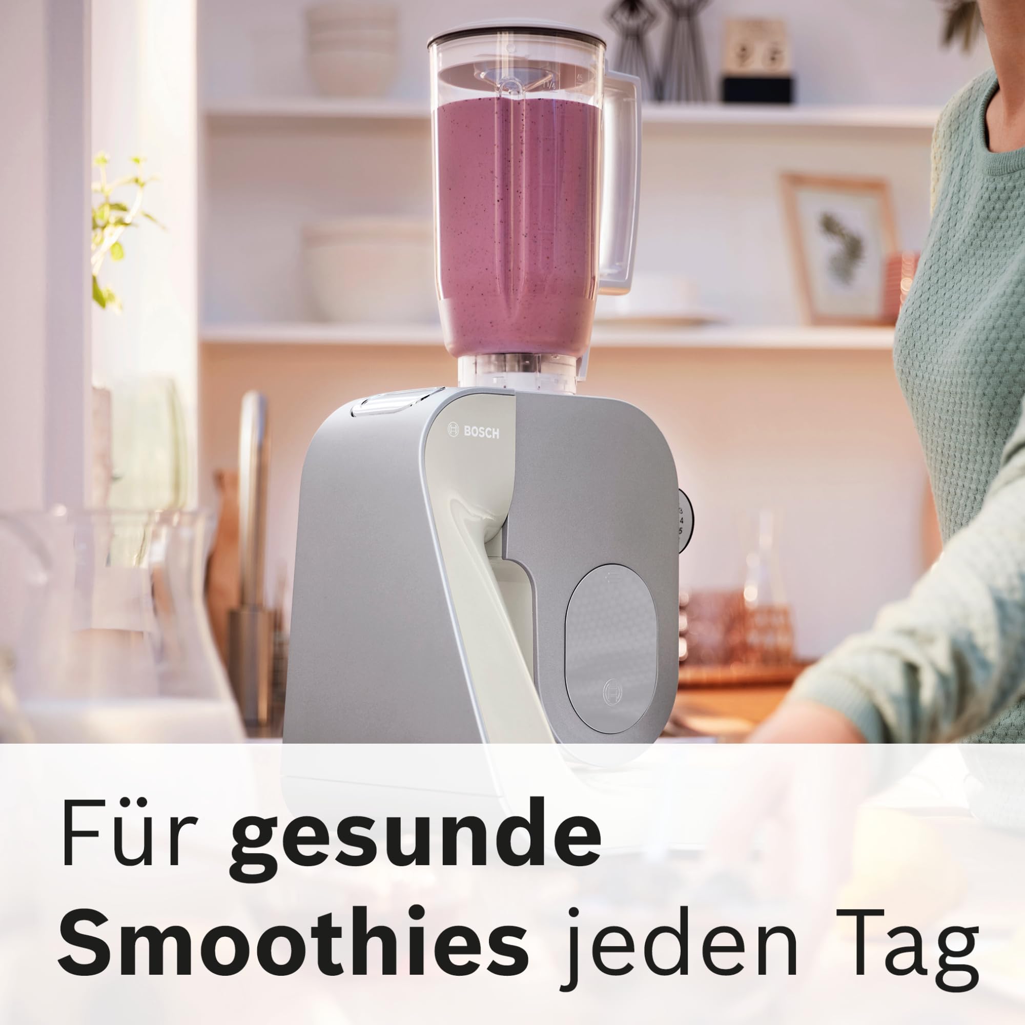 Bosch Köksmaskin MUM5 1000 Watt Grå - Mjukstart för Minskat Stänk - 3D PlaneteryMixing Efterliknar Handknådning - 7 Hastigheter - Diskmaskinssäkra Delar - BPA-Fria Plastmaterial - MUM58L2