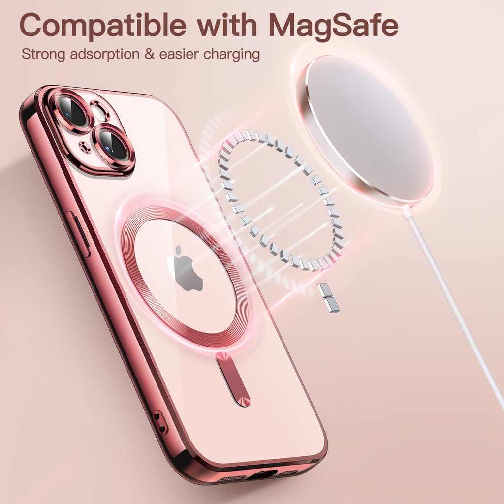 JETech Mjuk Klar Skal för iPhone 13 6,1-Tum, Kameralinsskydd Full Skydd, Kompatibel med MagSafe Trådlös Laddning, Stötsäker Elektropläterad TPU Telefon Case (Różowy)