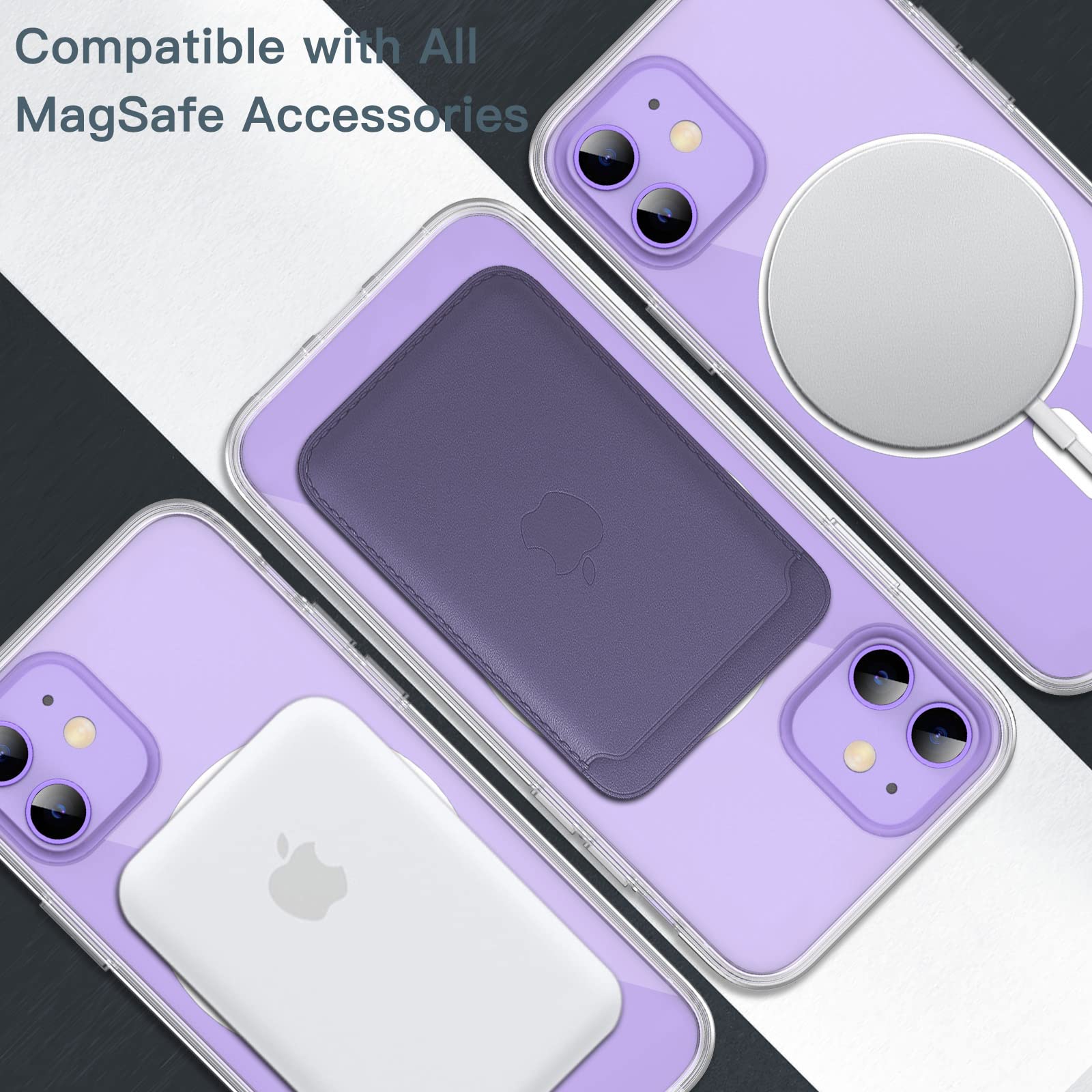 JETech Magnetisk Skal för iPhone 12/12 Pro 6,1 Tum Kompatibel med MagSafe Trådlös Laddning, Stötskyddad Case, Repfri Transparent Tillbaka (Klar)
