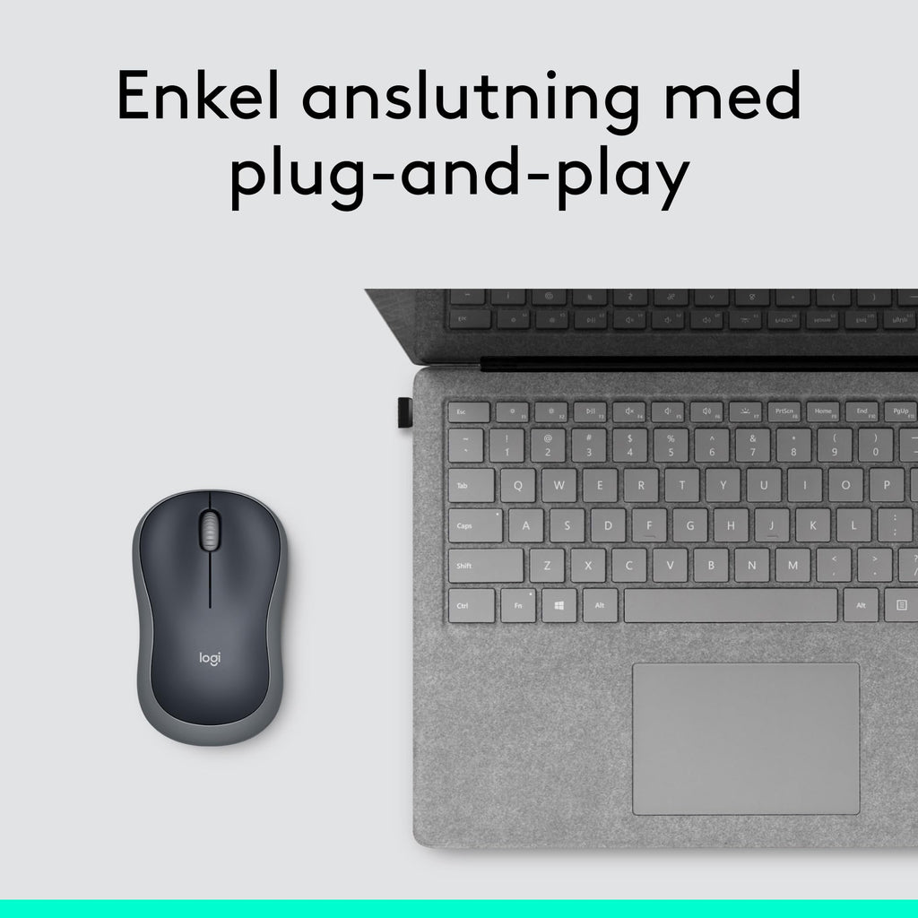 Logitech 910-002235 M185 trådlös mus USB för PC Windows, Mac och Linux, Grå,Svart