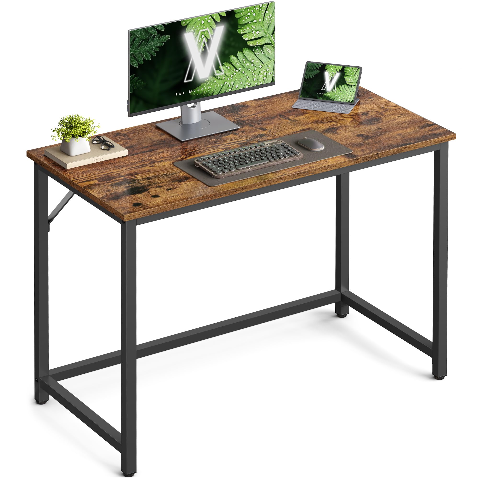 VASAGLE Datorskrivbord, skrivbord, litet kontorsbord, 100 x 50 x 75 cm, studie, hemmakontor, enkel montering, stål, industriell design, rustik brun och svart LWD41X