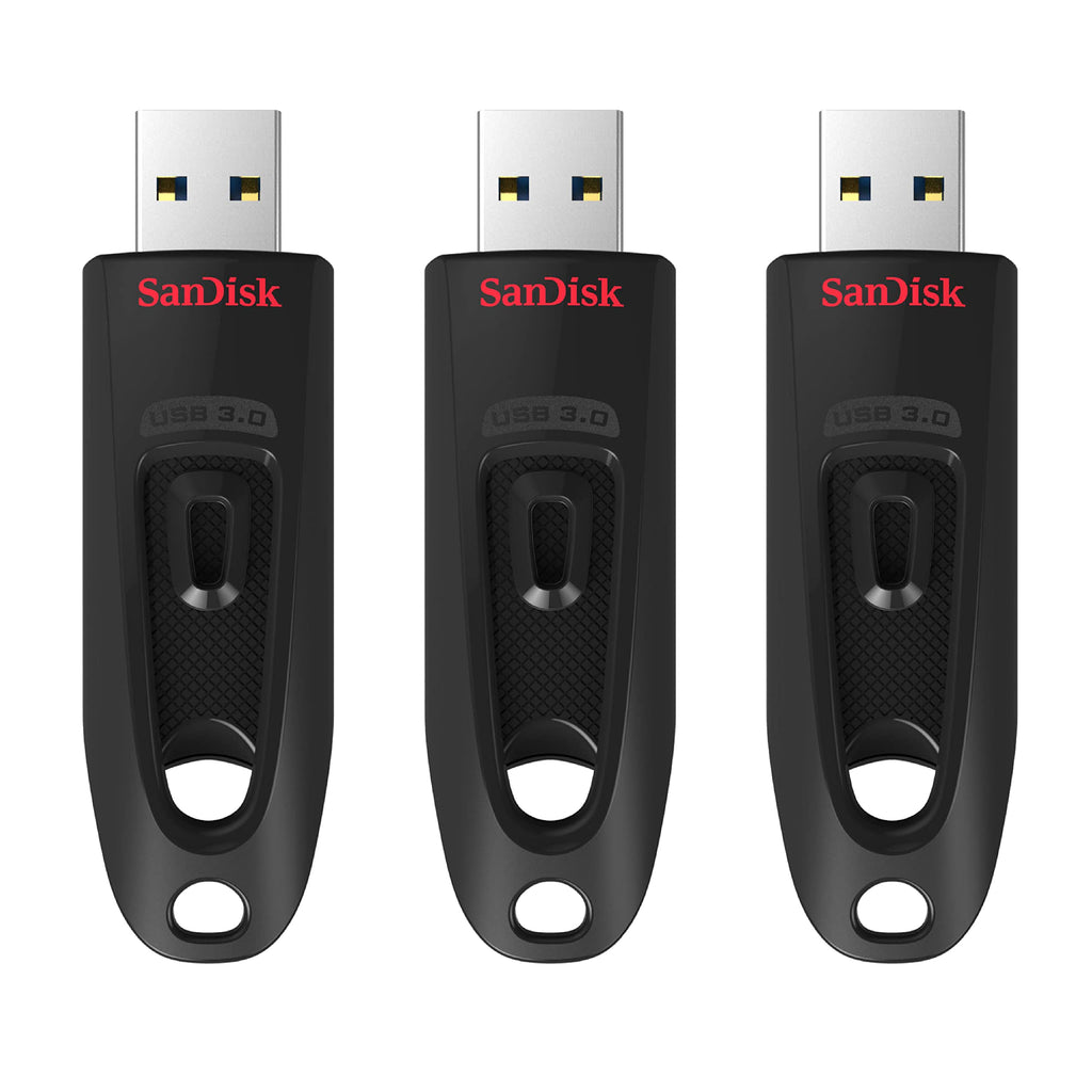 SanDisk 32 GB Ultra USB 3.0 Flash-enhet, USB-minne, minnessticka med överföringshastigheter upp till 130 MB/s, Lösenordsskydd, RescuePRO Deluxe programvara för dataåterställning, Triple Pack, Svart