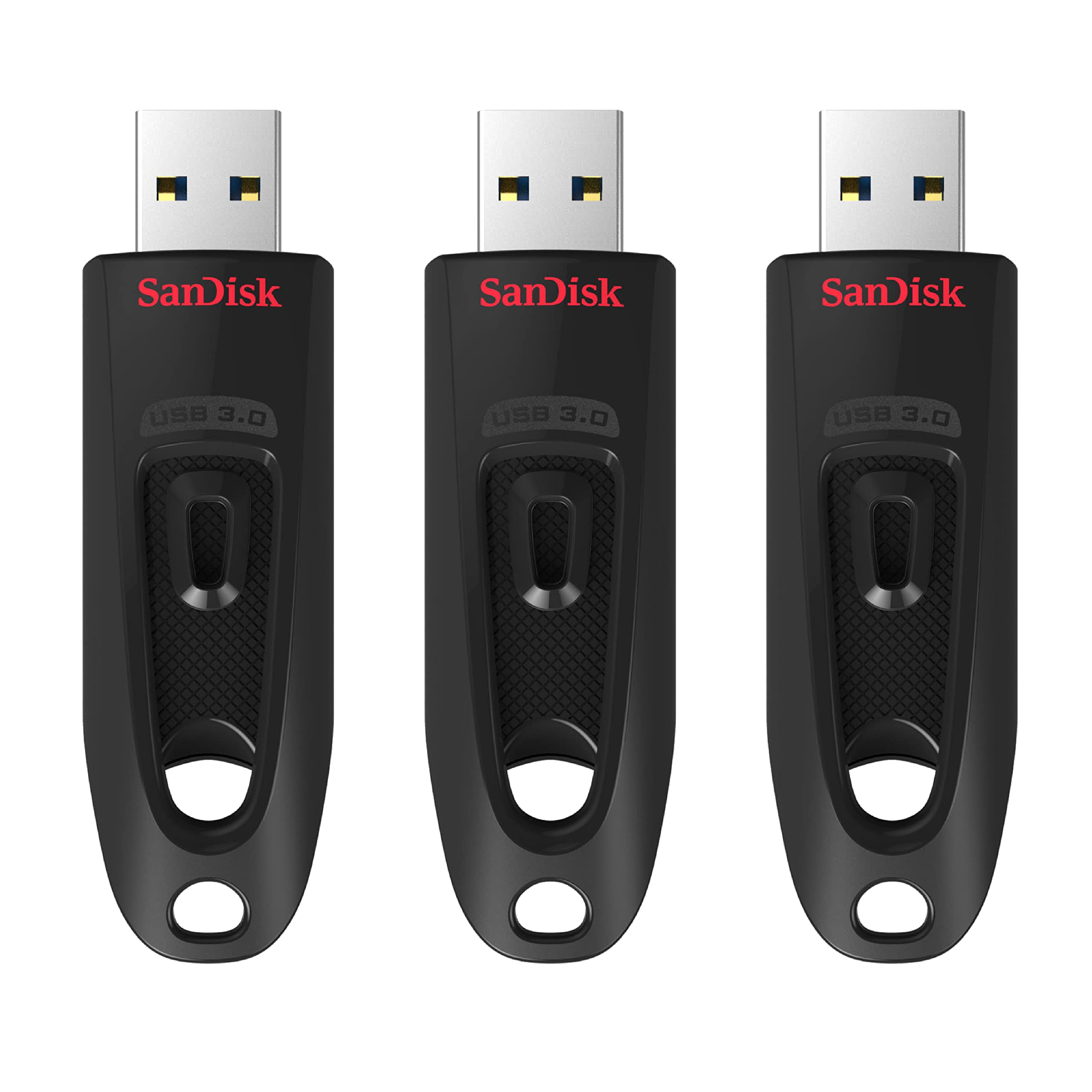 SanDisk 32 GB Ultra USB 3.0 Flash-enhet, USB-minne, minnessticka med överföringshastigheter upp till 130 MB/s, Lösenordsskydd, RescuePRO Deluxe programvara för dataåterställning, Triple Pack, Svart