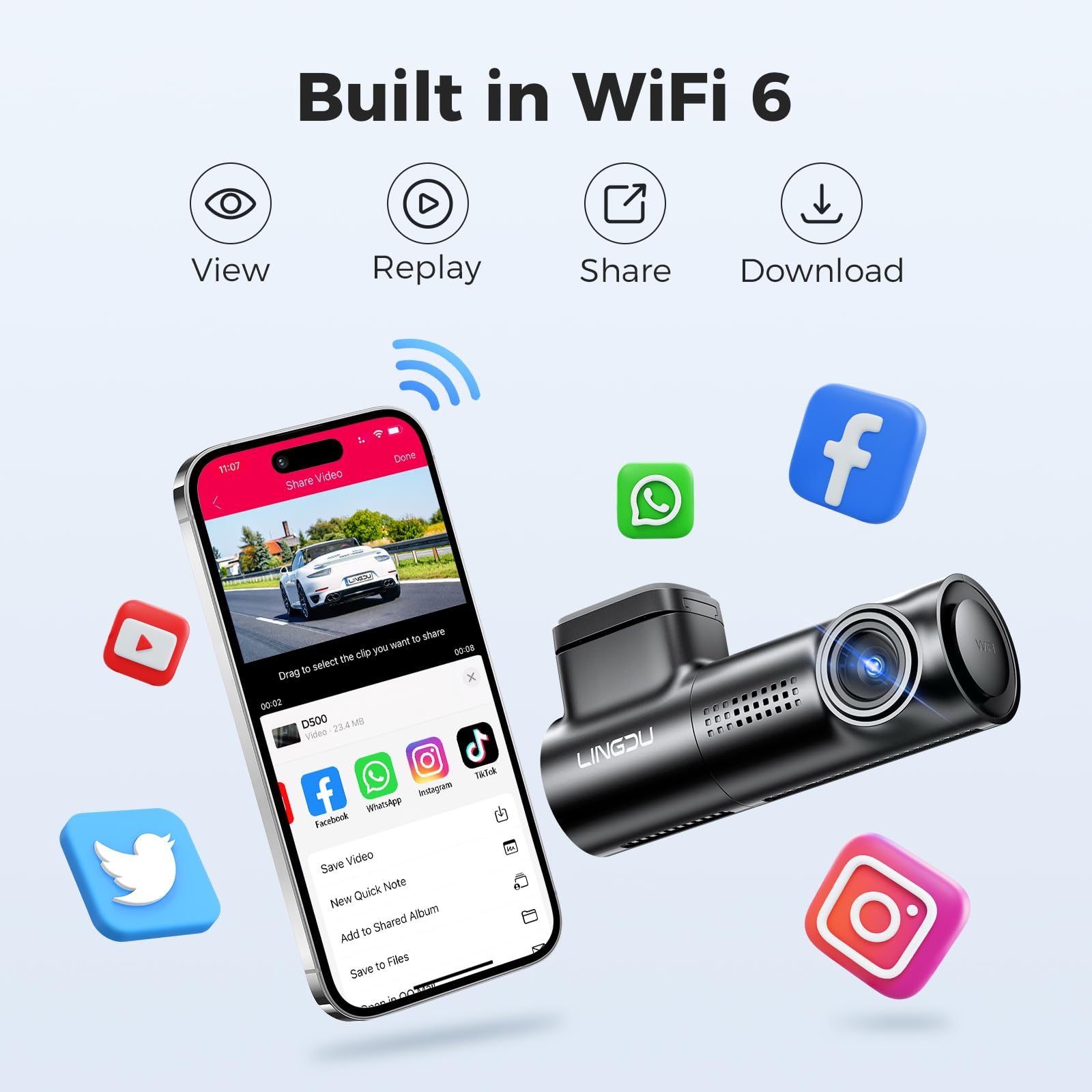 4K Dash Cam Front, Voice Control Car Dashcam, WiFi Dash Camera för bilar, Inbyggd GPS, Bilkamera med WDR Night Vision, 170° vidvinkel, G-Sensor(D500)