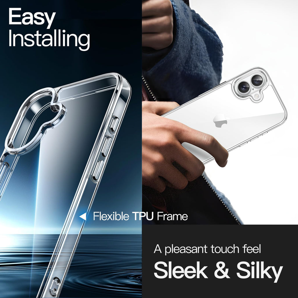 JETech Skal för iPhone 16 6,1-Tum, Icke-Gulning Stötsäker Telefon Bumper Case, Anti-Skrapa Genomskinlig Baksida (Klar)