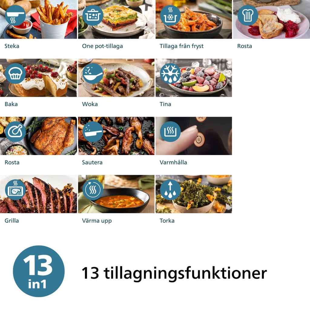 Philips Airfryer 2000 series 4,2 liter - 1500 W effekt, RapidAir-teknik, Digital pekskärm, 13 tillagningsalternativ, 9 förinställda funktioner, Upp till 90% mindre fett, Svart (NA229/00)
