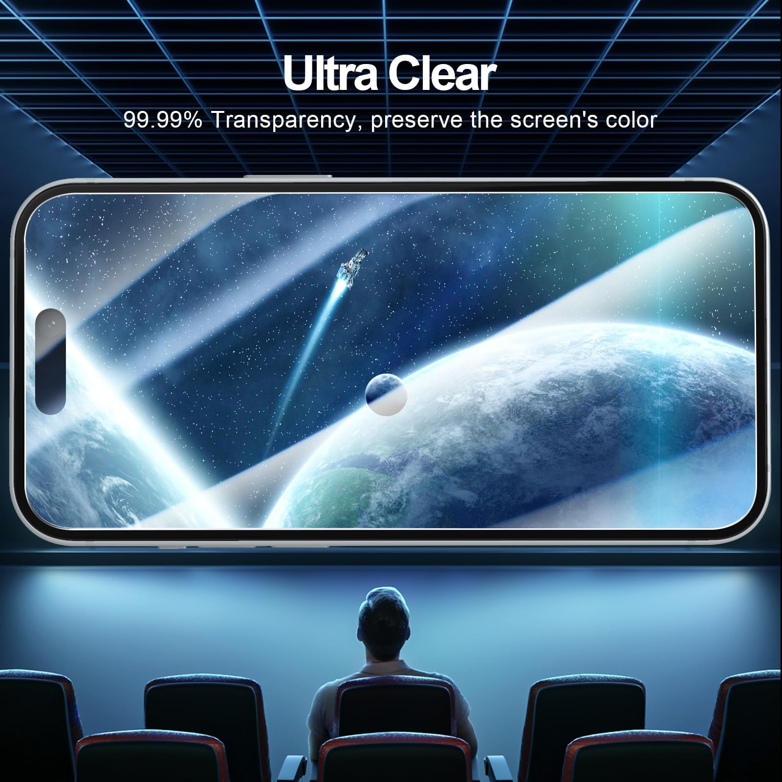 NEW'C 3 Pack, skärmskydd i glas för iPhone 16,15 (6,1 tum), bubbelfri, 9H hårdhet, 0,33 mm ultratransparent, ultrabeständigt härdat glas,Enkel installationsverktyg inkluderat
