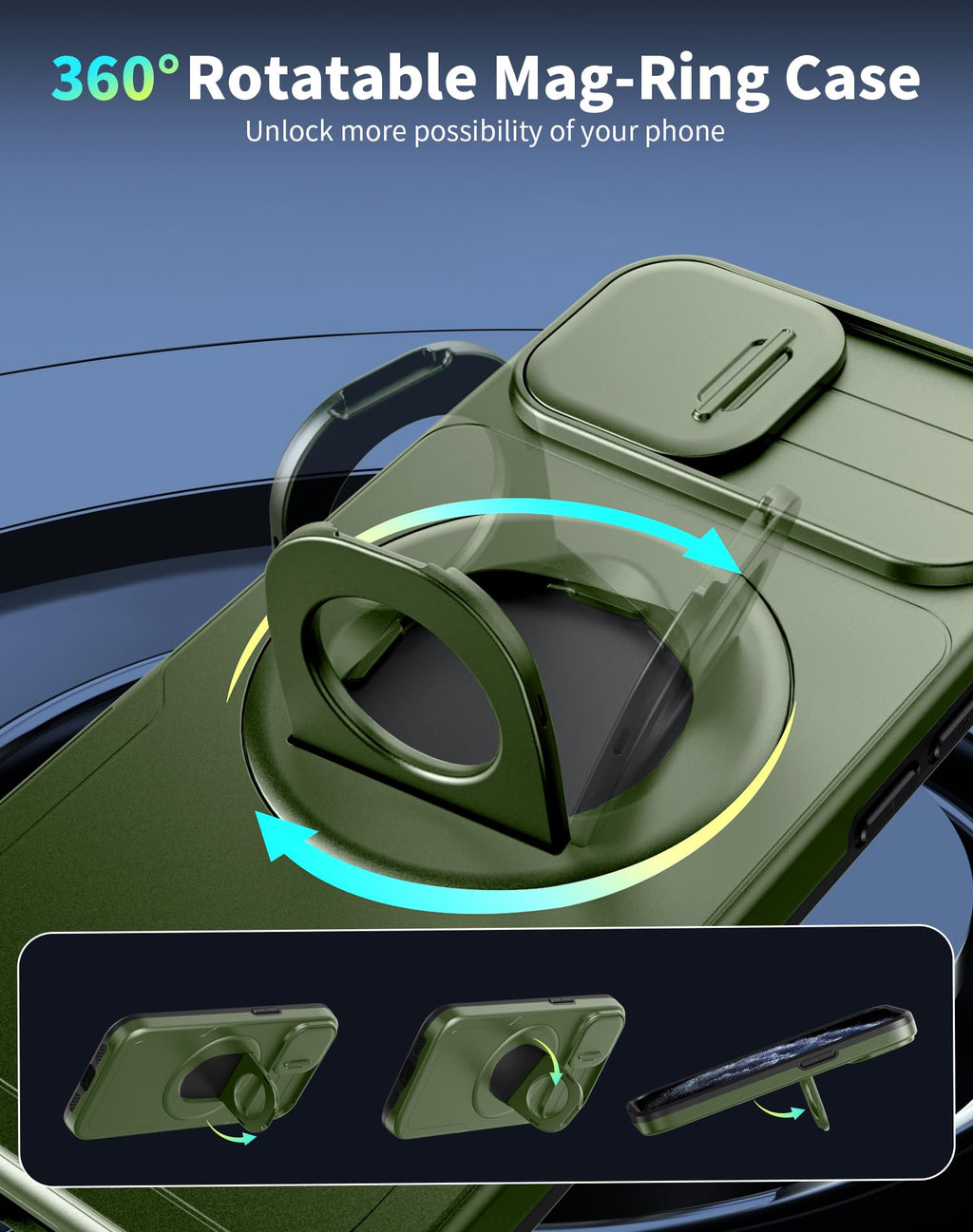 Magnetiskt skal för iPhone 11 Pro,kompatibelt med MagSafe trådlös laddning,med 2 skärmskydd,inbyggt 360° stativ + kameraskydd,reptåligt,stötsäkert,kraftigt skydd,Robust och hållbar,Grönt