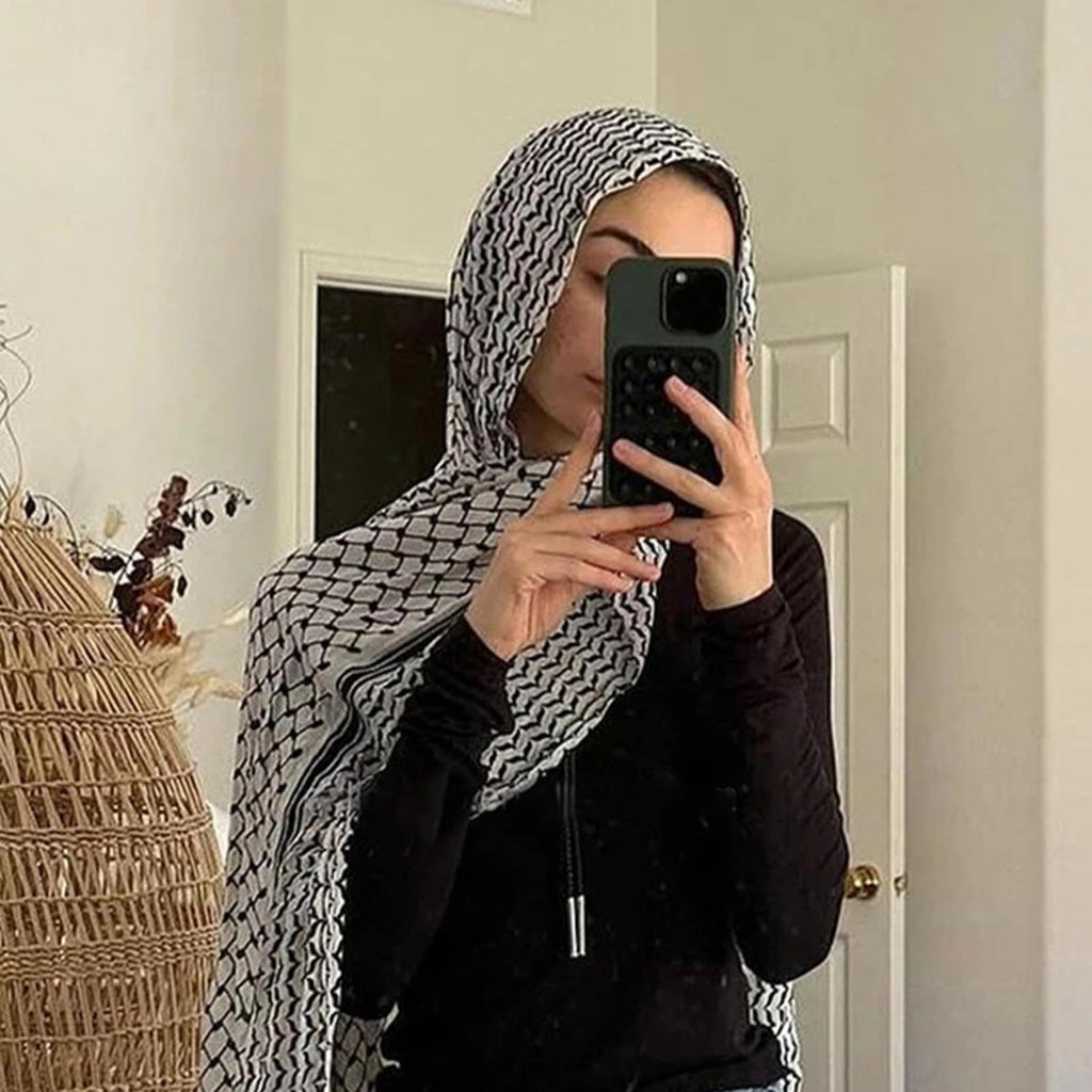 Palestina sjal arabisk keffiyeh, Palestina Keffiyeh, Palestina hijab halsduk för kvinnor, ventilerande arabiska palestina huvuddukar, chiffonghalsduk Palestine Keffiyeh, muslimskt tryckt