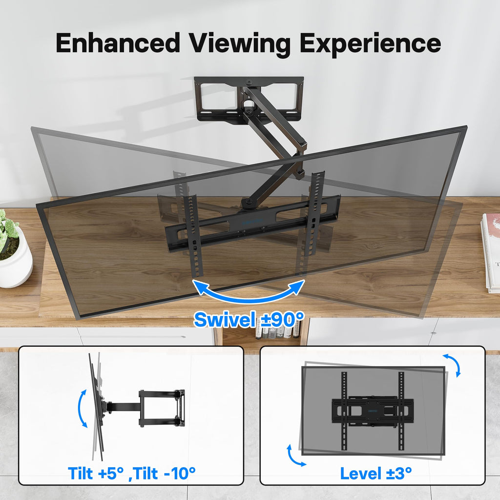 BONTEC TV-väggfäste för 26-60 tum LED LCD TV, svängbart, vinklingsbart och förlängningsbart från 80 mm till 500 mm, med 45 kg kapacitet. Inkl. 5 kabelklämmor och vattenpass, max. VESA 400x400 mm