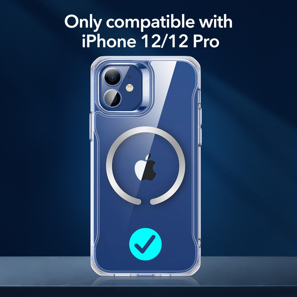 ESR Skal för iPhone 12/iPhone 12 Pro, Magnetiskt MagSafe-kompatibelt hölje, HD Clear Hybrid Case med HaloLock, Förstärkt Fallskydd, Reptålig Ryggstöd,Transparent