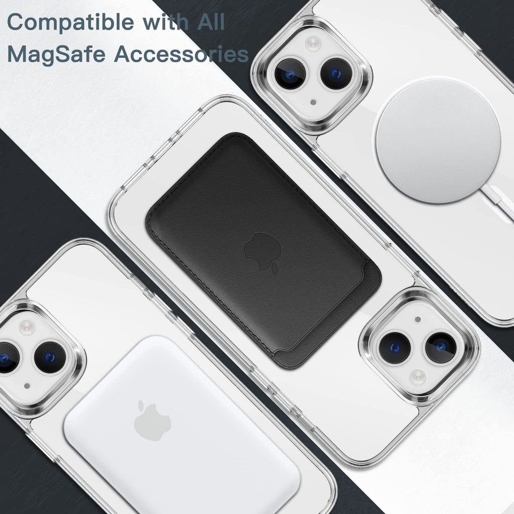 JETech Magnetisk Skal för iPhone 14 6,1 Tum Kompatibel med MagSafe Trådlös Laddning, Stötskyddad Telefon Bumper Case, Repfri Klar Tillbaka (Klar)